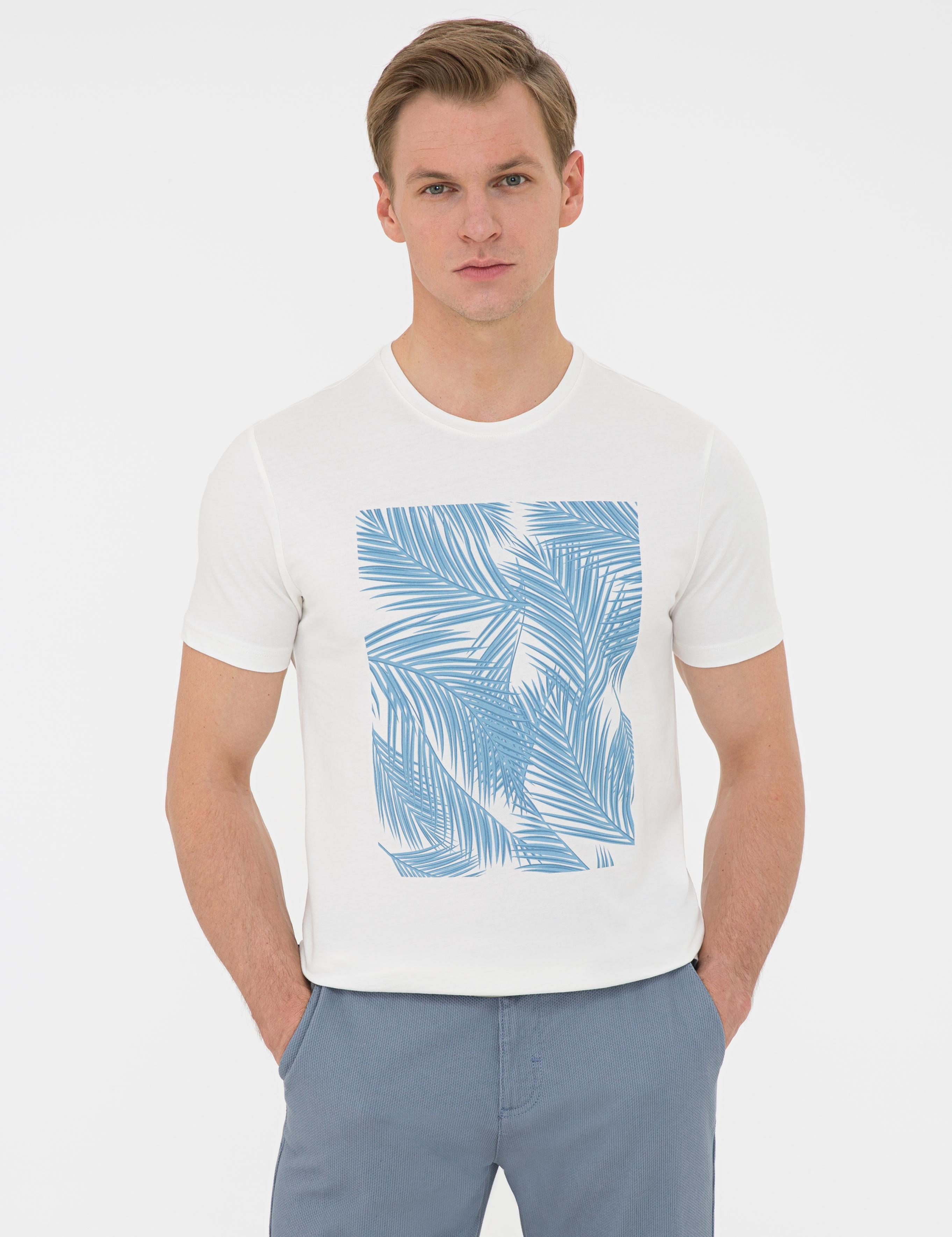 Ecru Slim Fit Bisiklet Yaka Tişört