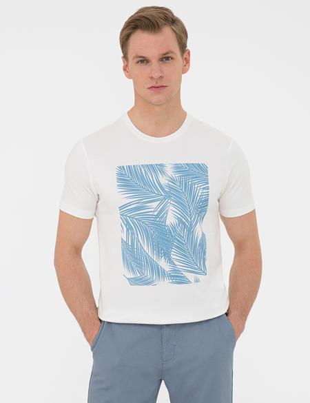 Ecru Slim Fit Bisiklet Yaka Tişört - 50241487019