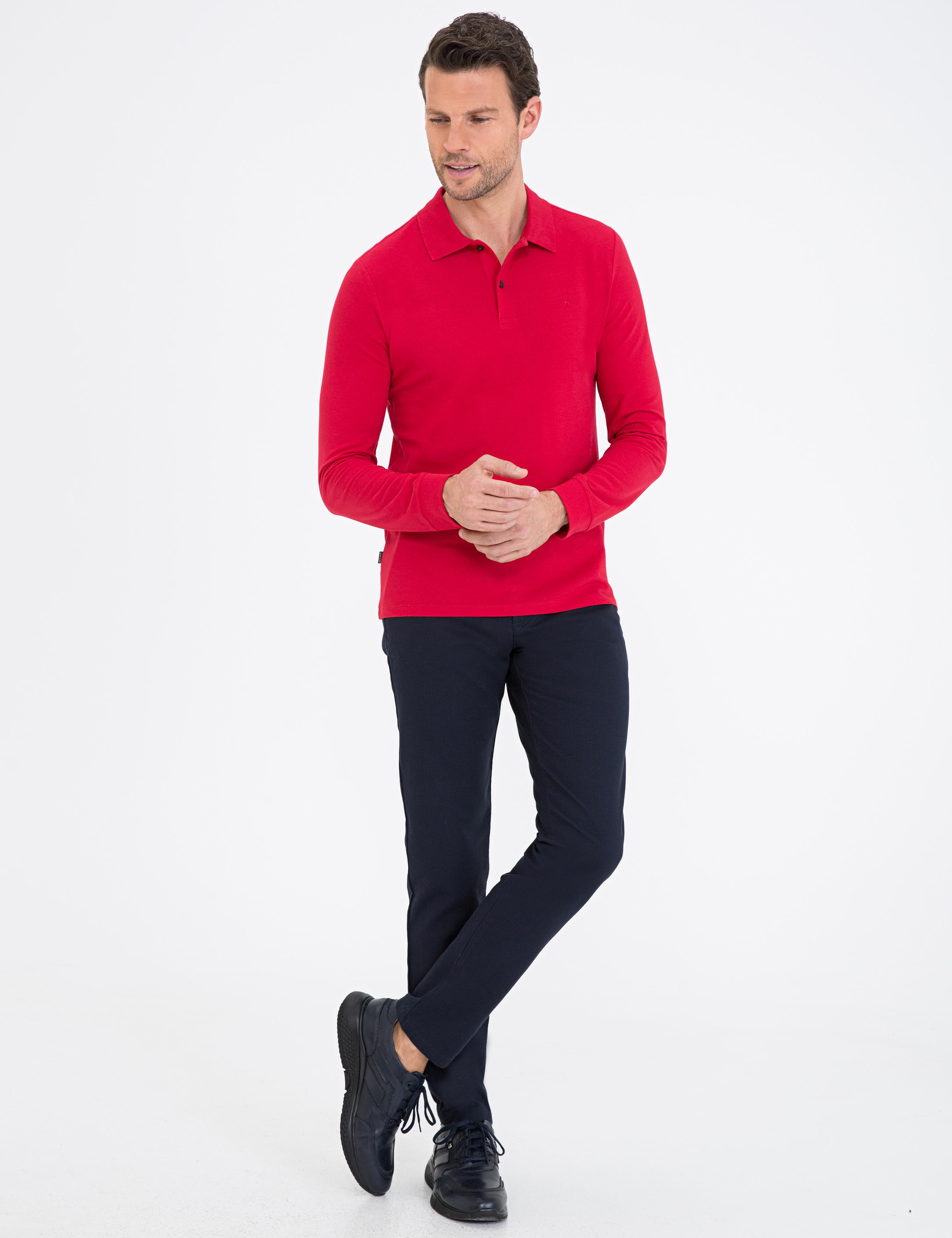 Kırmızı Slim Fit Polo Yaka Sweatshirt