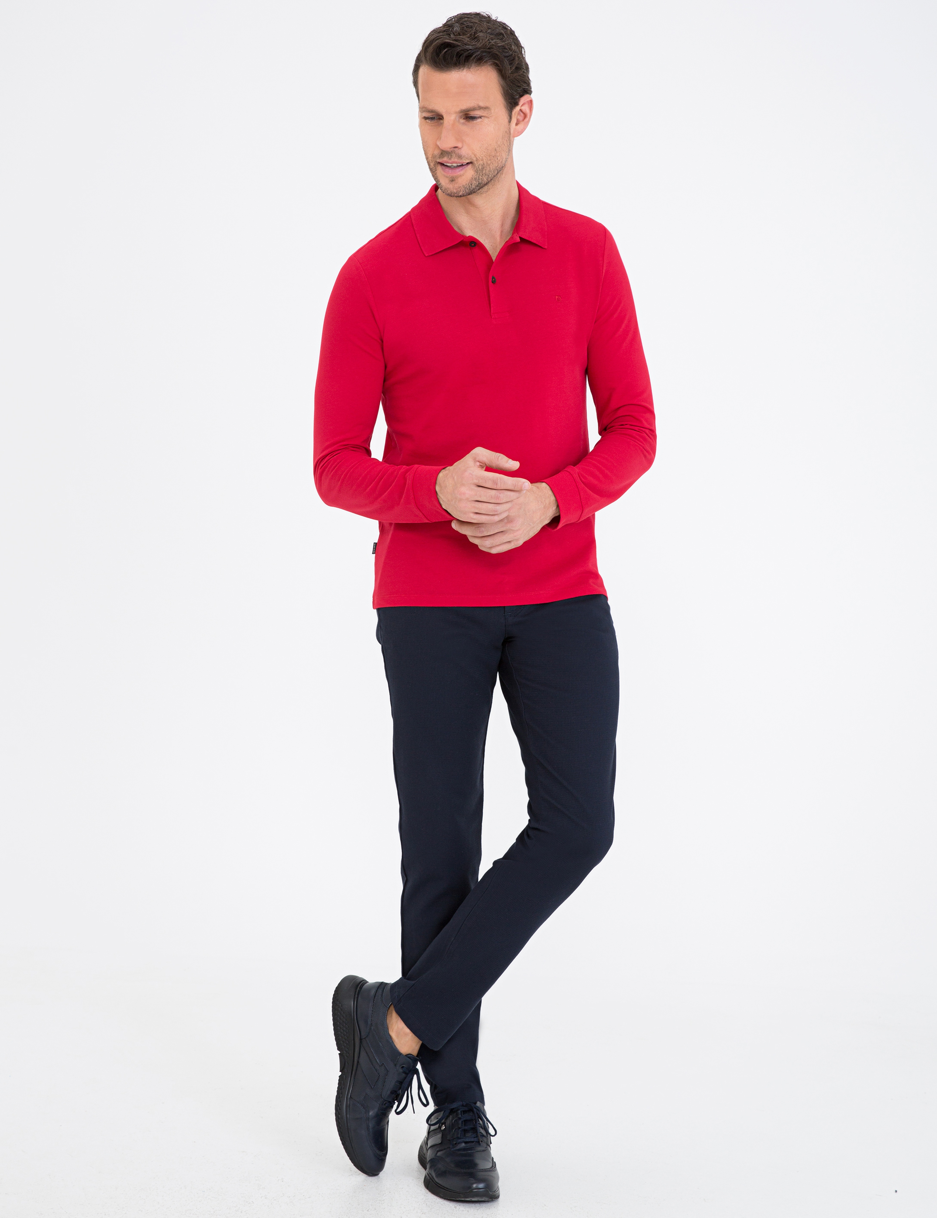 Kırmızı Slim Fit Polo Yaka Sweatshirt