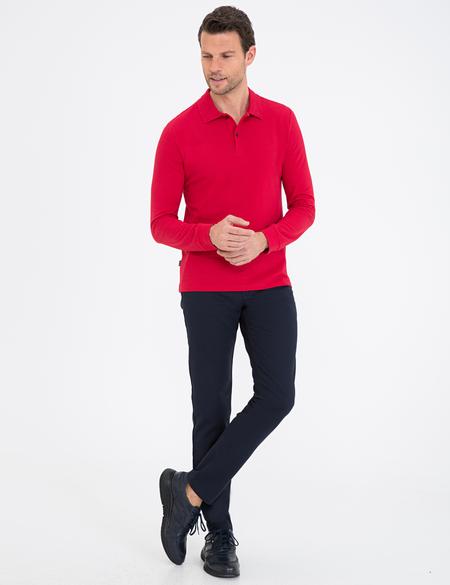 Kırmızı Slim Fit Polo Yaka Sweatshirt - 50241551066