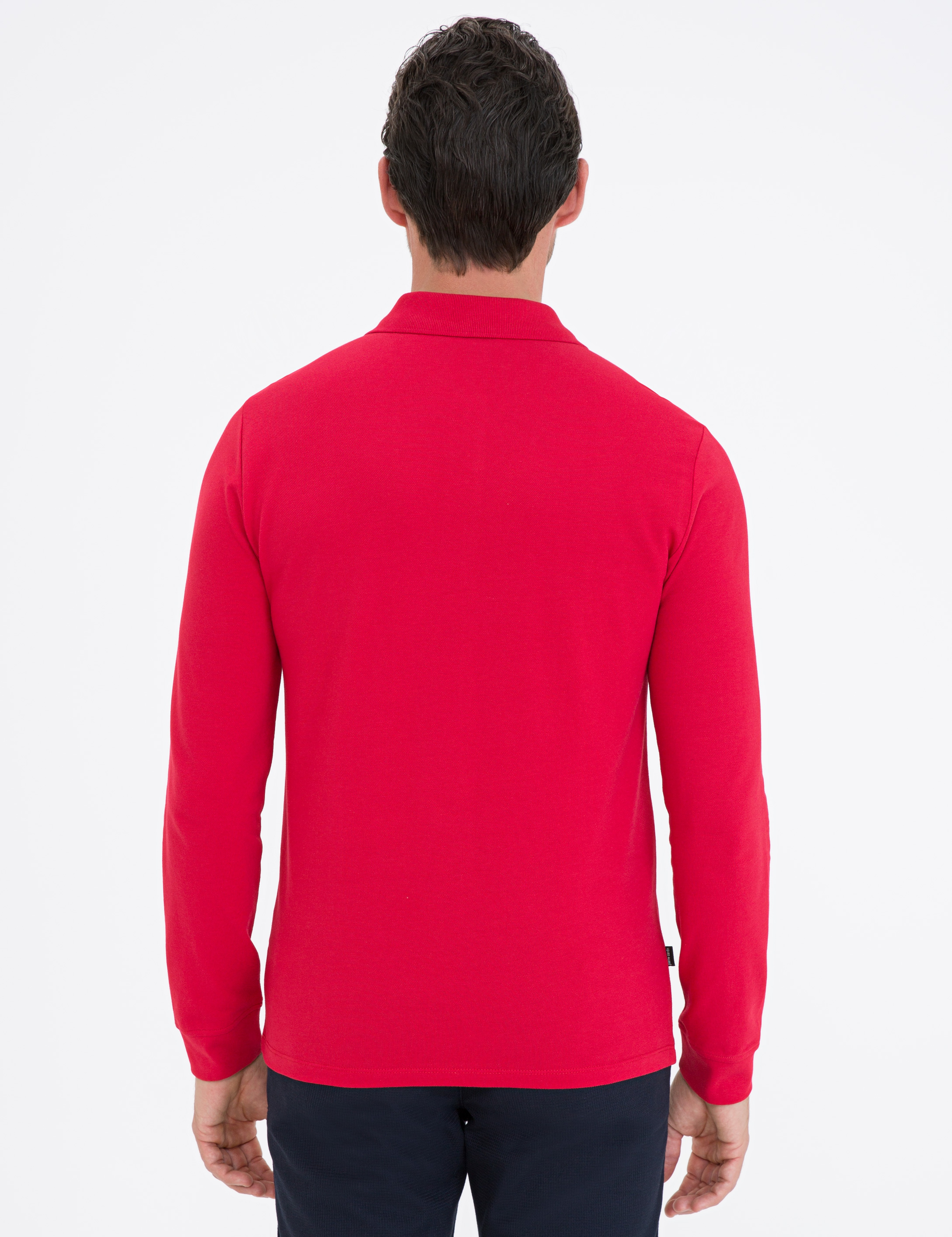 Kırmızı Slim Fit Polo Yaka Sweatshirt - Image 3