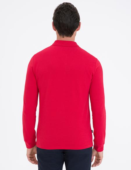 Kırmızı Slim Fit Polo Yaka Sweatshirt - 50241551066