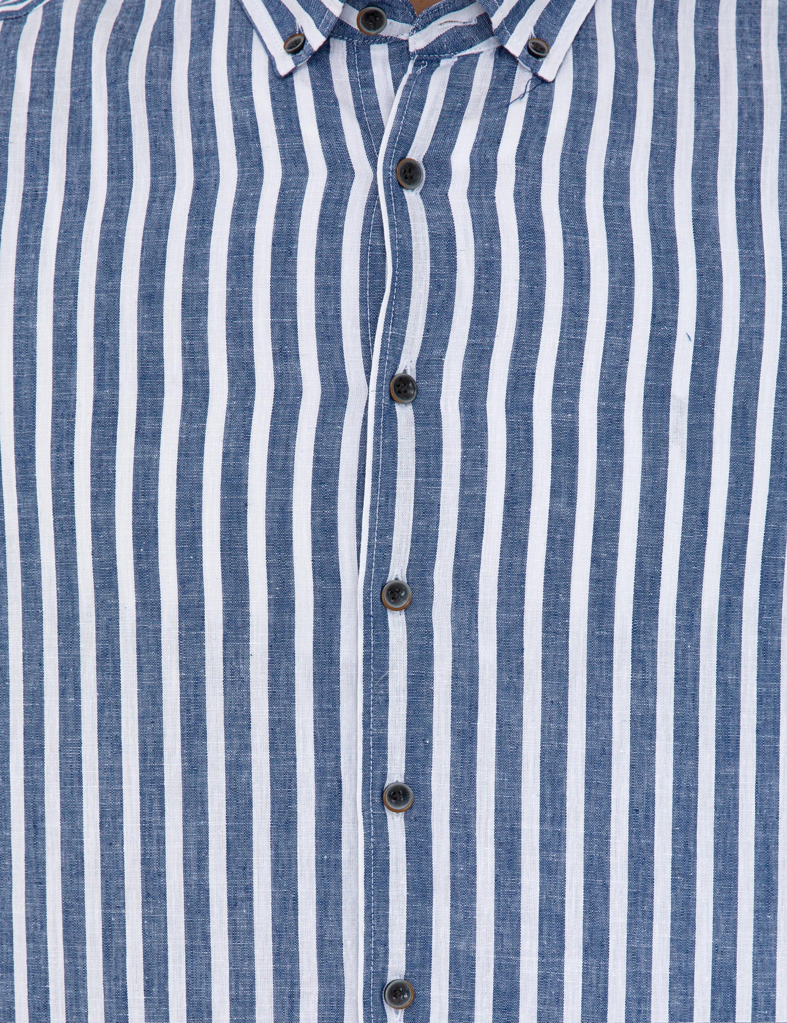 Lacivert Regular Fit Keten Karışımlı Gömlek