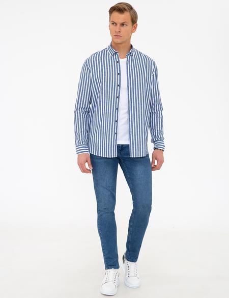 Lacivert Regular Fit Keten Karışımlı Gömlek - 50236738010