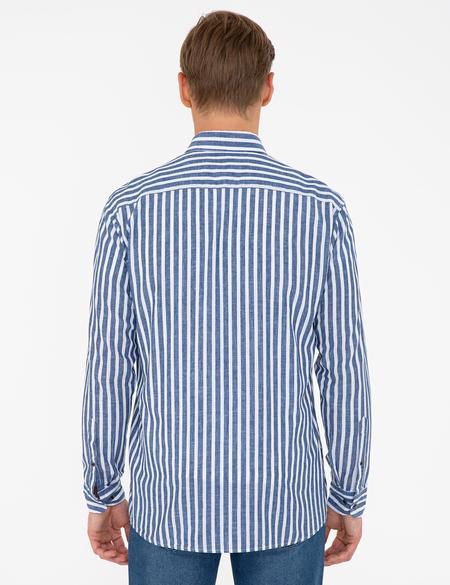 Lacivert Regular Fit Keten Karışımlı Gömlek - 50236738010