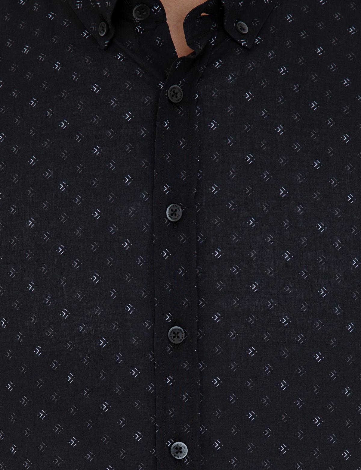 Siyah Regular Fit Kısa Kollu Gömlek - 50237330005