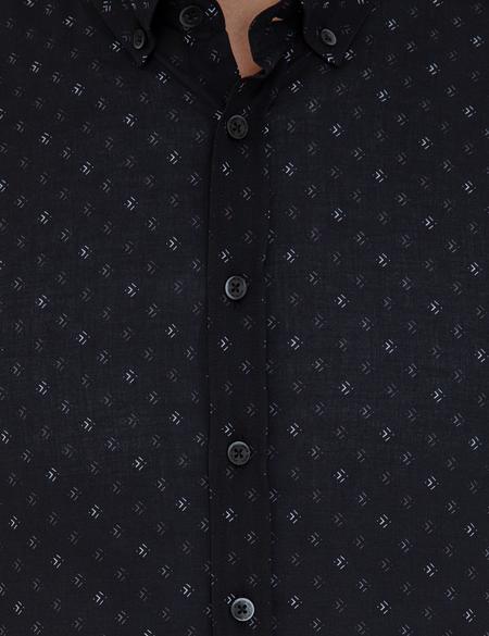 Siyah Regular Fit Kısa Kollu Gömlek - 50237330005