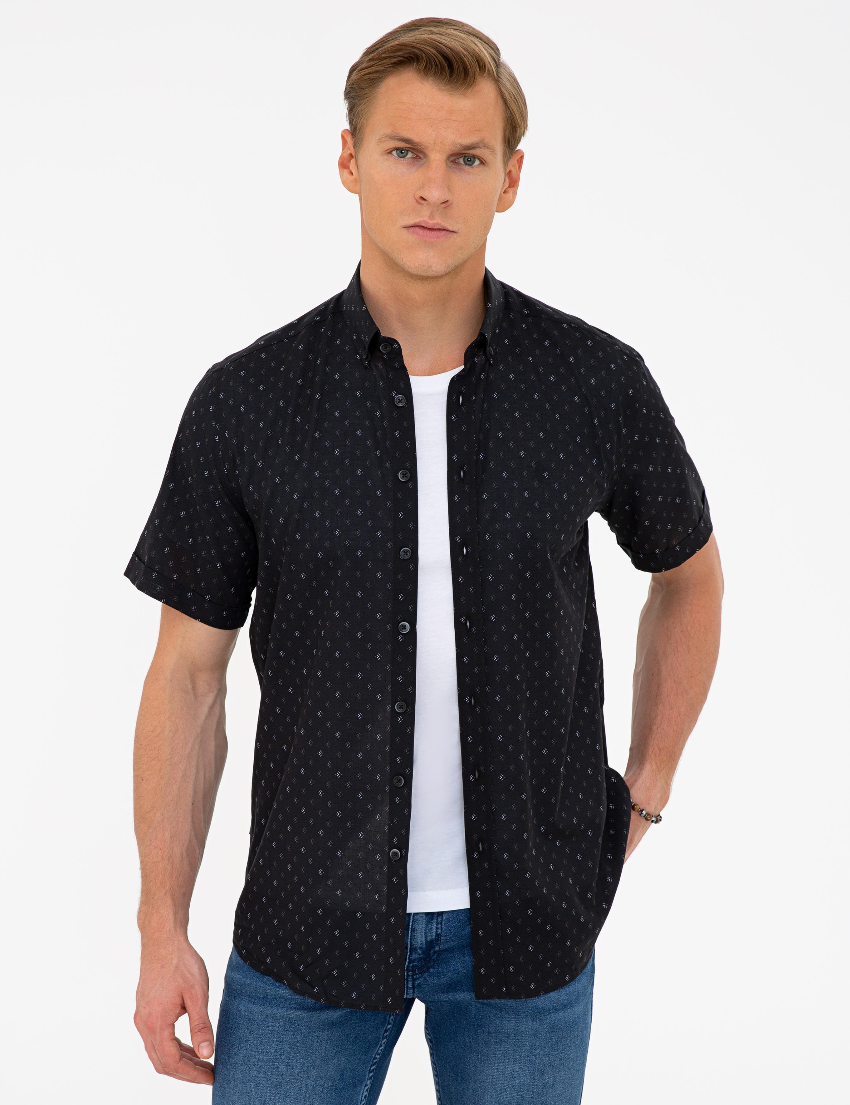 Siyah Regular Fit Kısa Kollu Gömlek