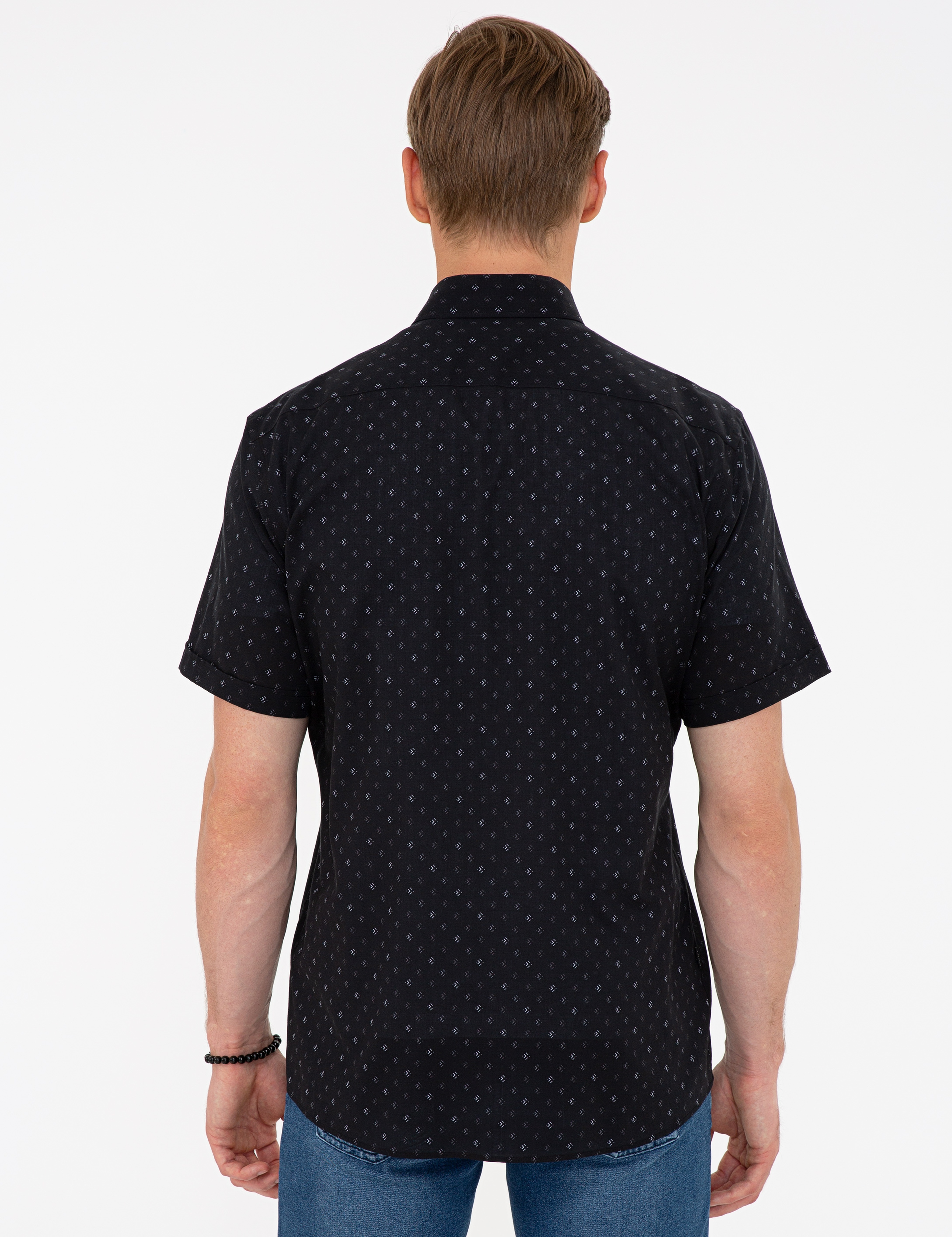 Siyah Regular Fit Kısa Kollu Gömlek - Image 3
