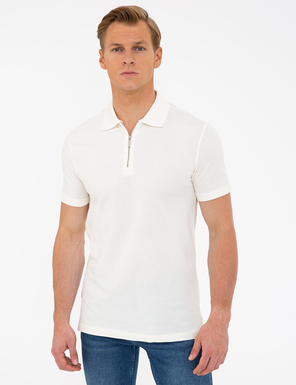 Beyaz Slim Fit Polo Yaka Tişört