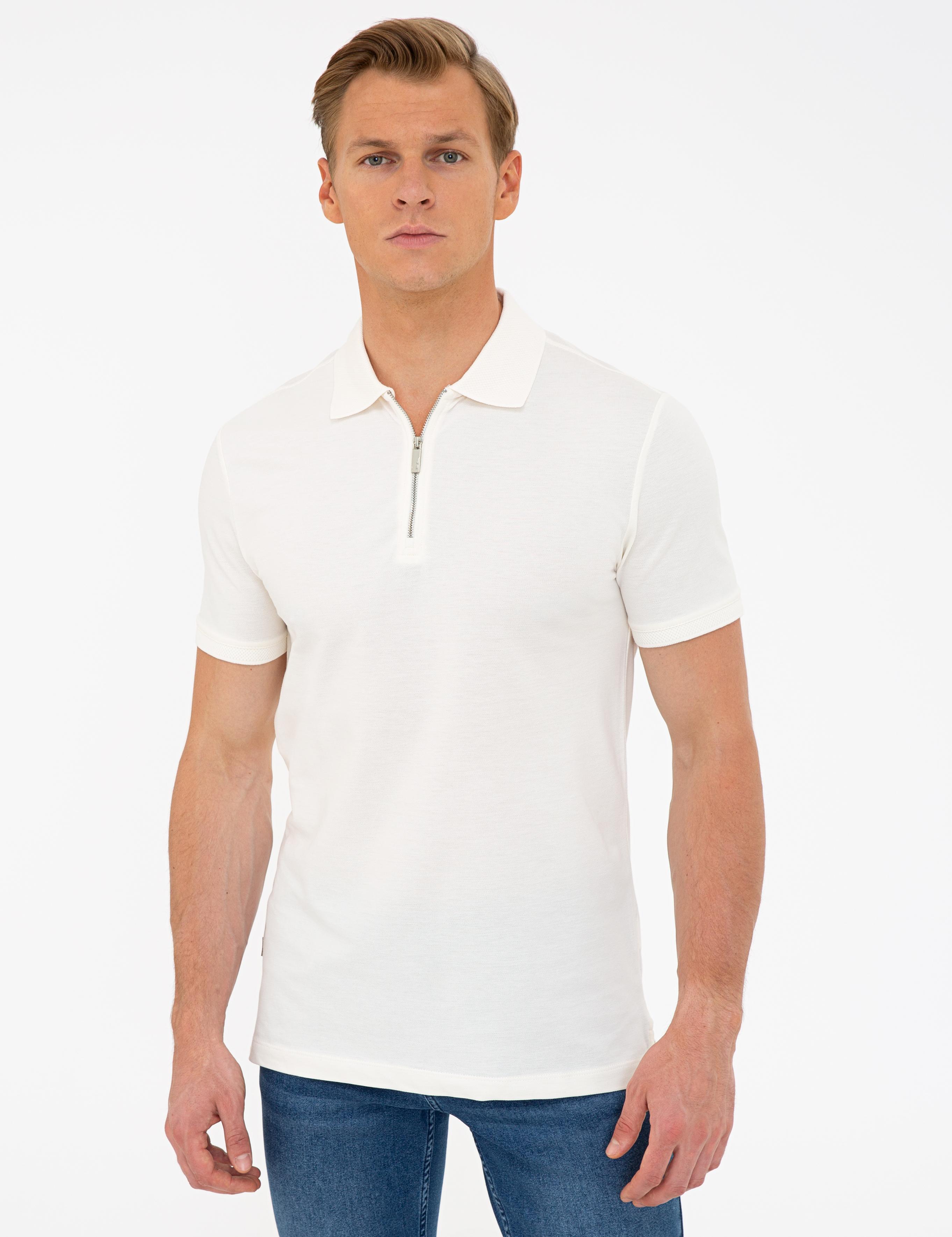 Beyaz Slim Fit Polo Yaka Tişört