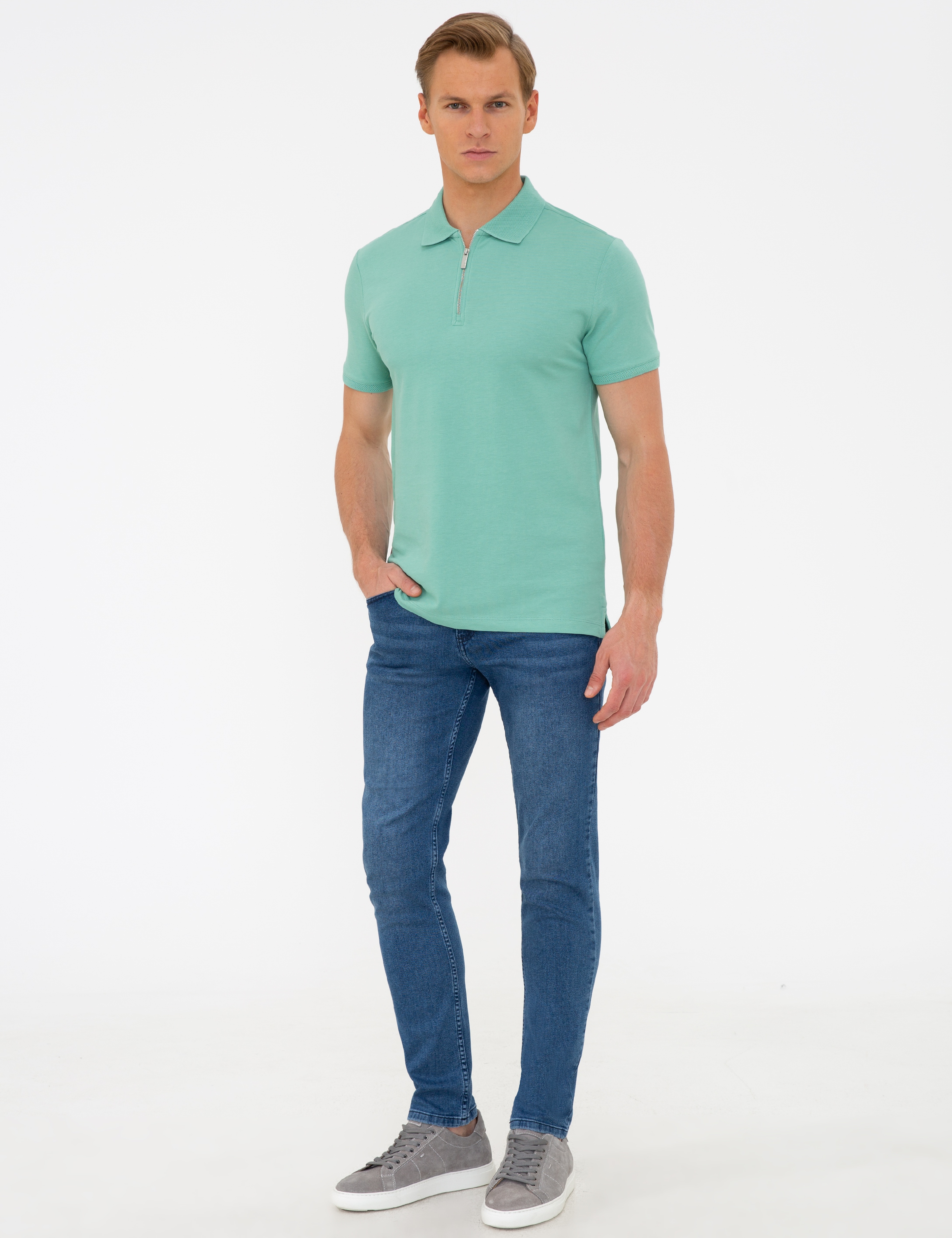 Çağla Slim Fit Fermuar Detaylı Polo Yaka Tişört - Image 4