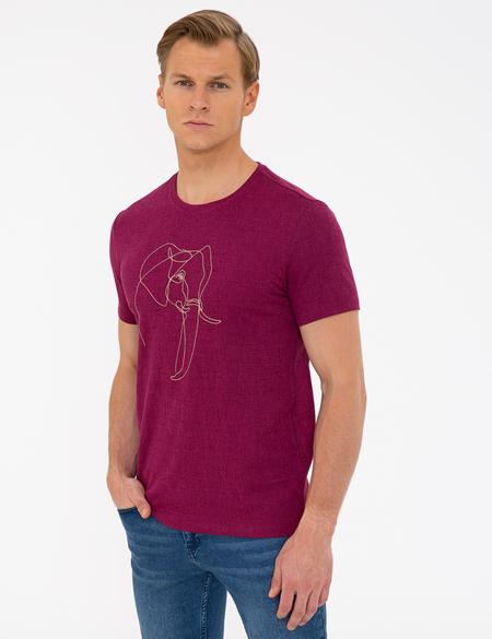 Pembe Slim Fit Bisiklet Yaka Tişört - 50232422157