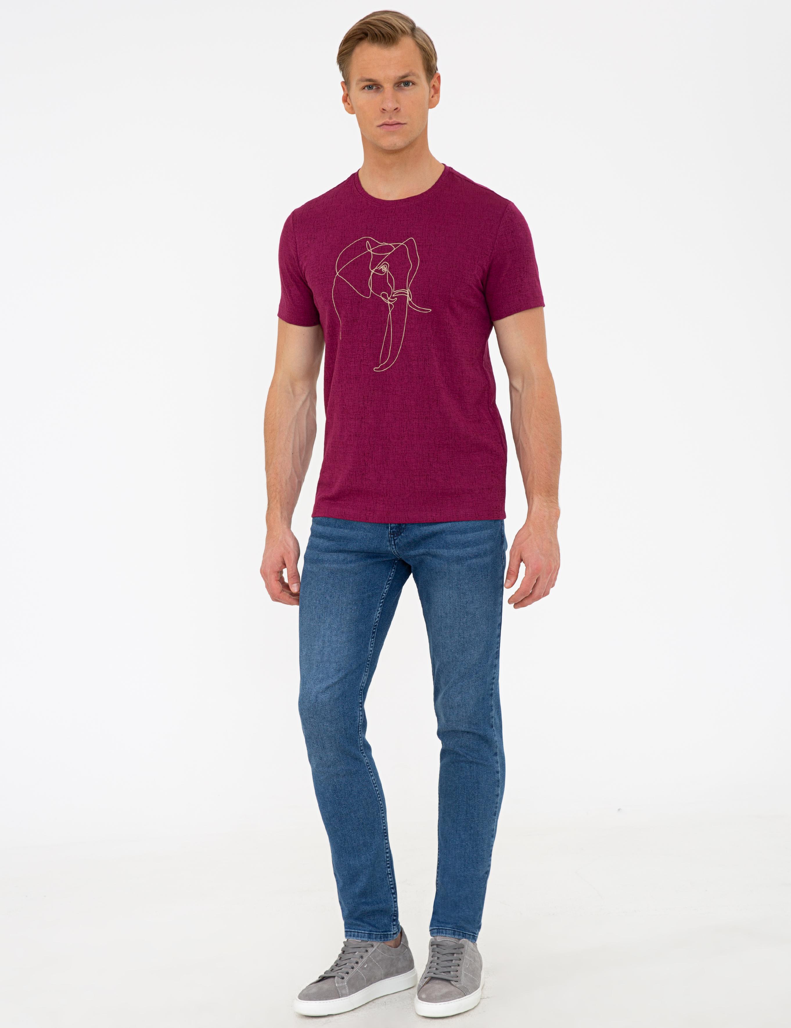 Pembe Slim Fit Bisiklet Yaka Tişört