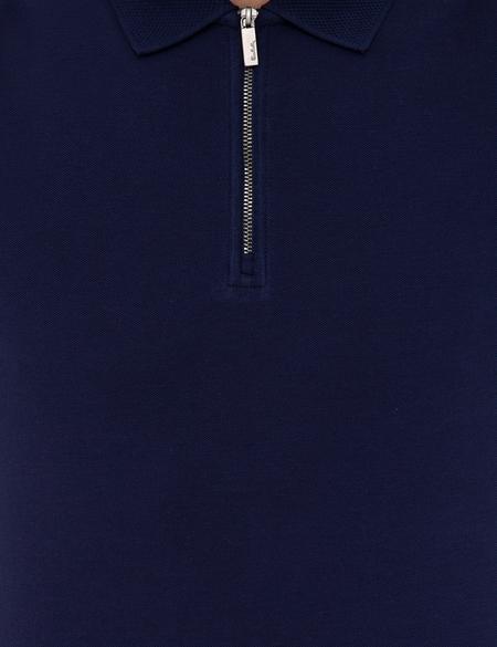 Koyu Lacivert Slim Fit Fermuar Detaylı Polo Yaka Tişört - 50236005023