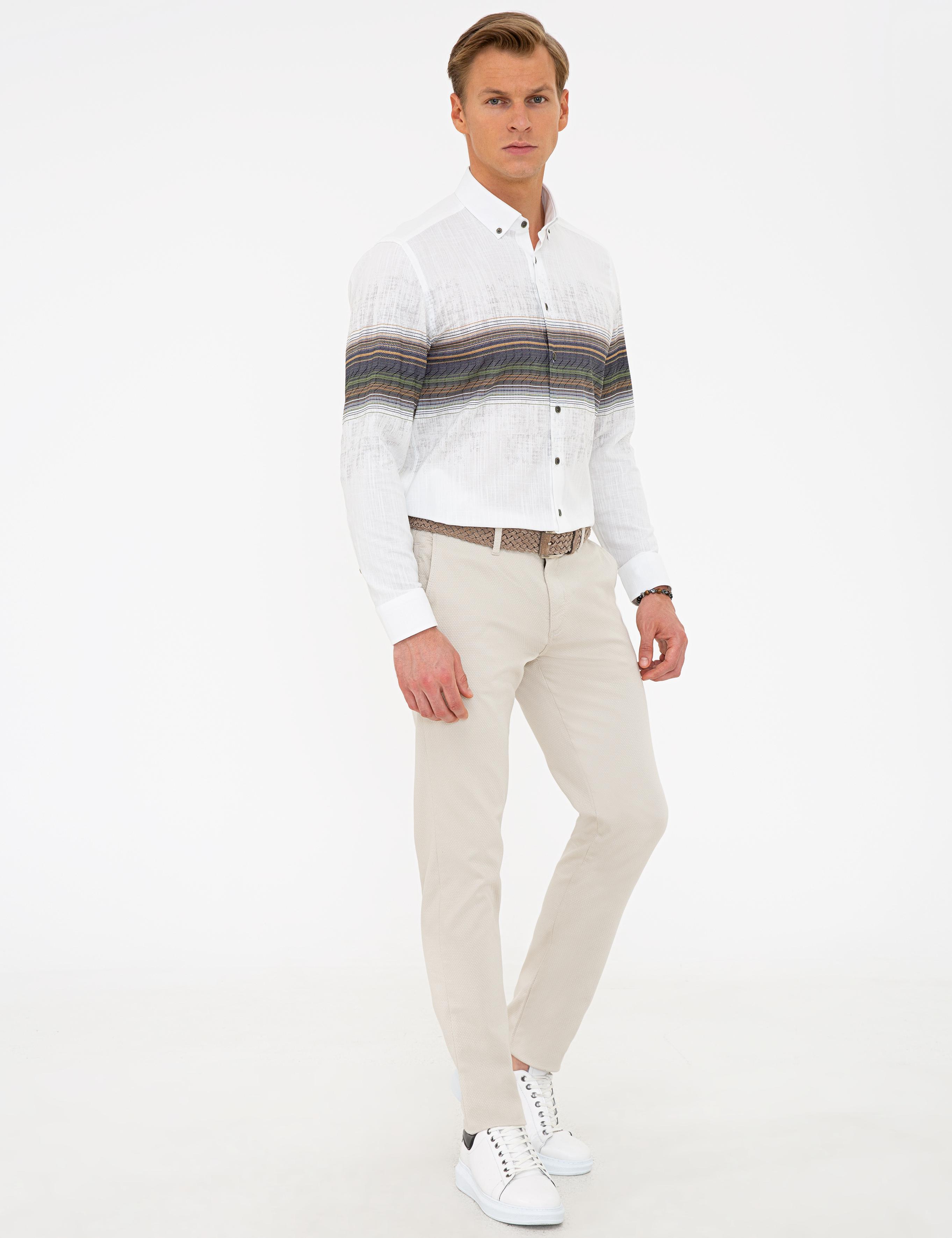 Bej Slim Fit Kanvas Pantolon