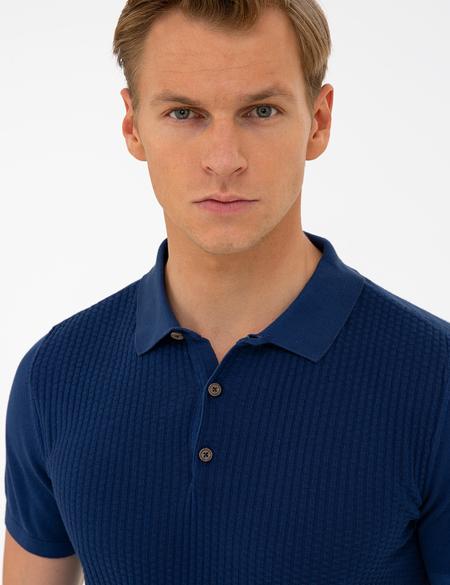 Lacivert Slim Fit Düğmeli Polo Yaka Triko Tişört - 50232466083