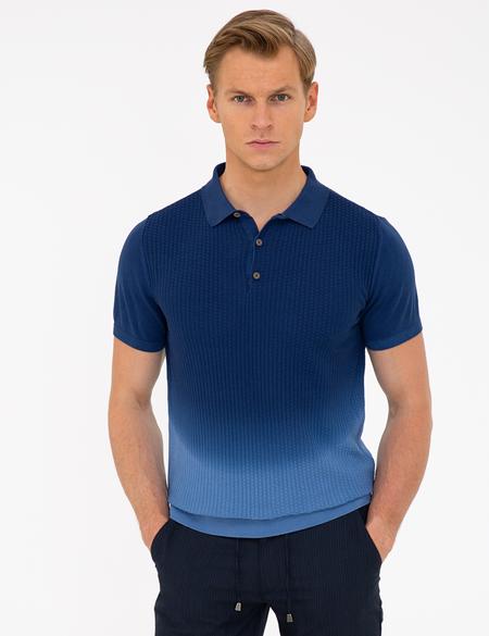 Lacivert Slim Fit Düğmeli Polo Yaka Triko Tişört - 50232466083