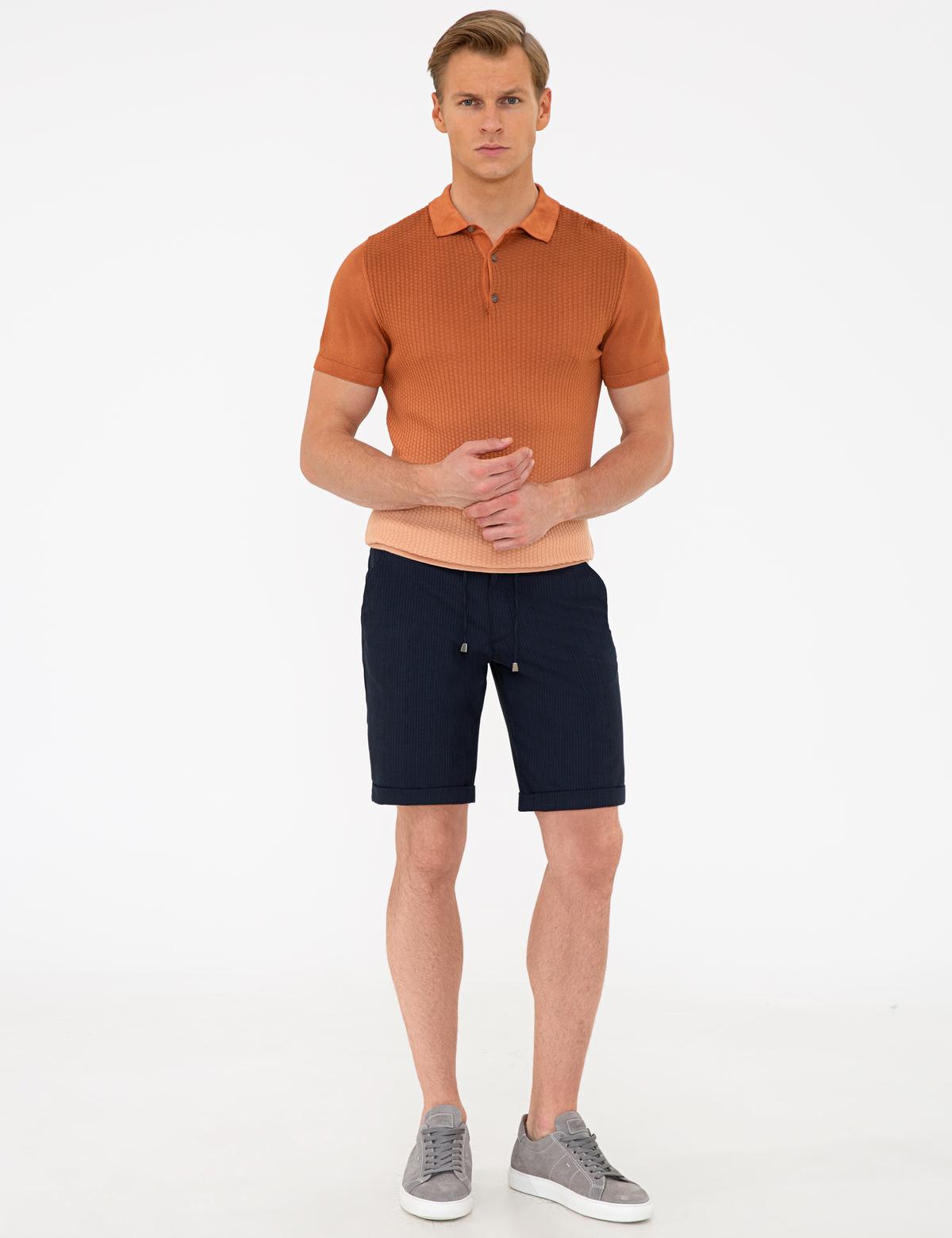 Kahverengi Slim Fit Düğmeli Polo Yaka Triko Tişört - 50232466163