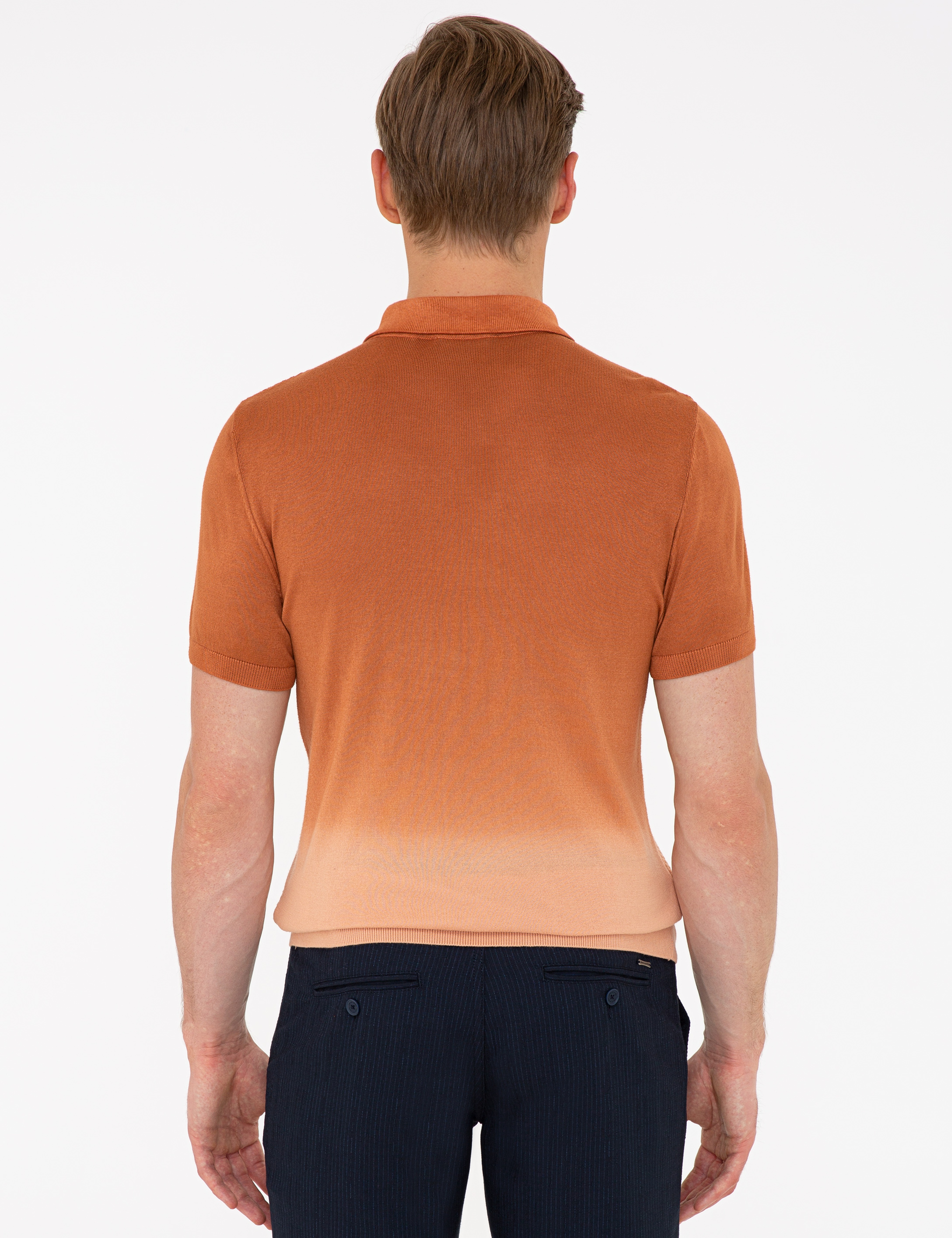 Kahverengi Slim Fit Düğmeli Polo Yaka Triko Tişört - Image 3