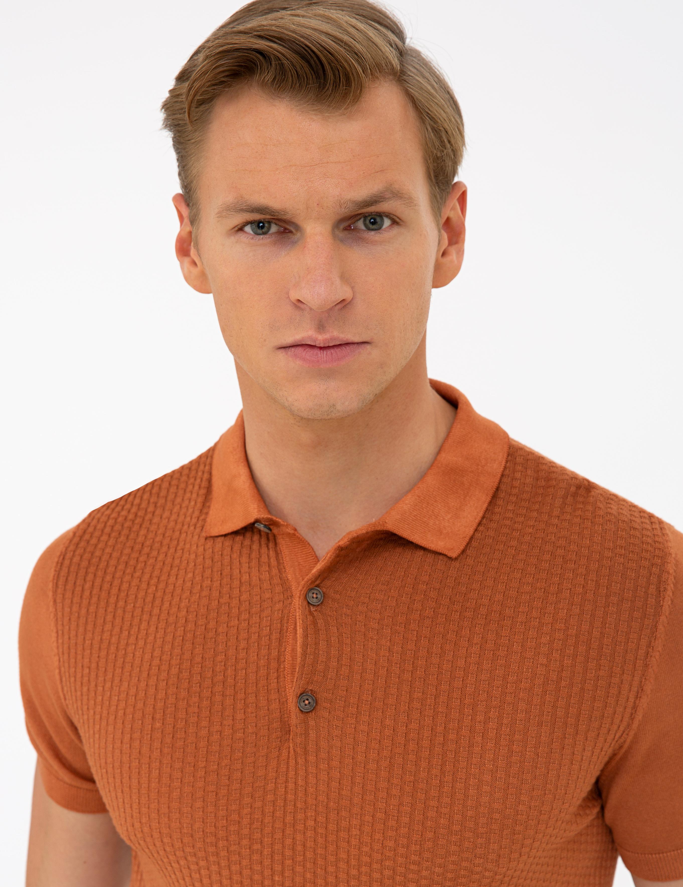 Kahverengi Slim Fit Düğmeli Polo Yaka Triko Tişört