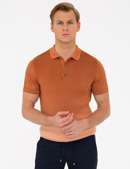 Kahverengi Slim Fit Düğmeli Polo Yaka Triko Tişört - 50232466163
