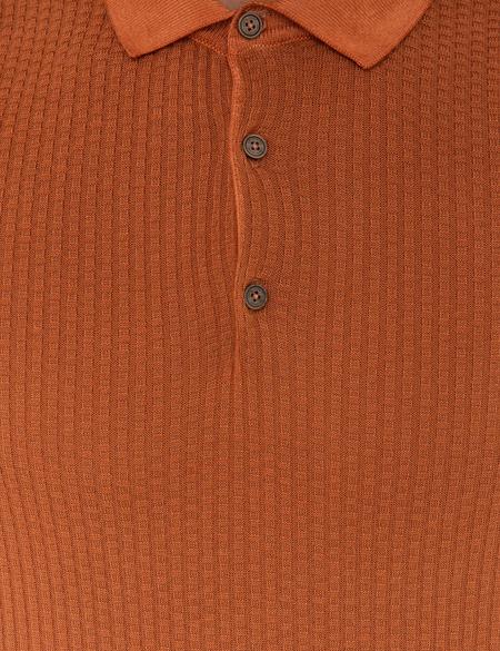 Kahverengi Slim Fit Düğmeli Polo Yaka Triko Tişört - 50232466163