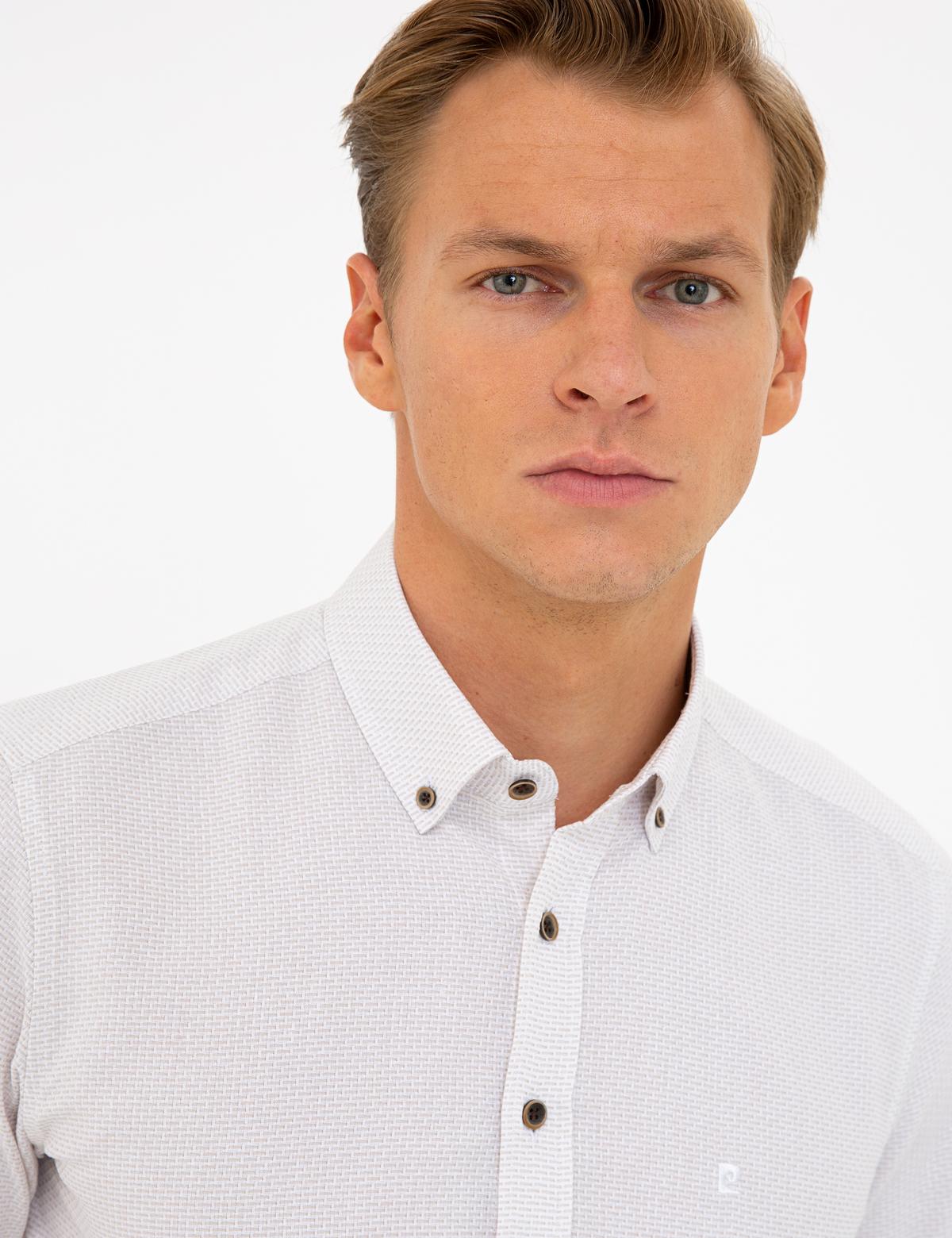 Bej Slim Fit Uzun Kollu Gömlek - 50236675002