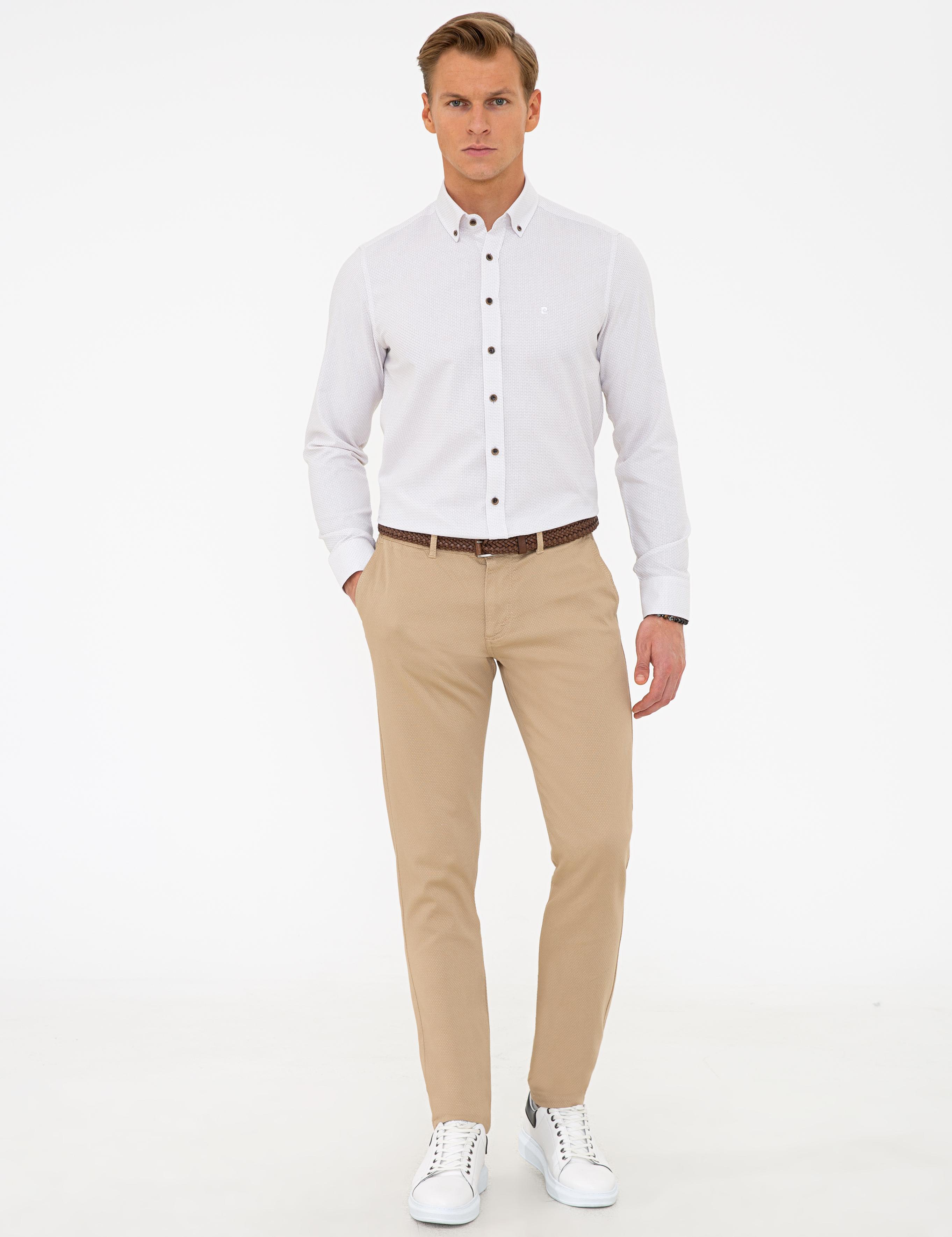 Bej Slim Fit Uzun Kollu Gömlek