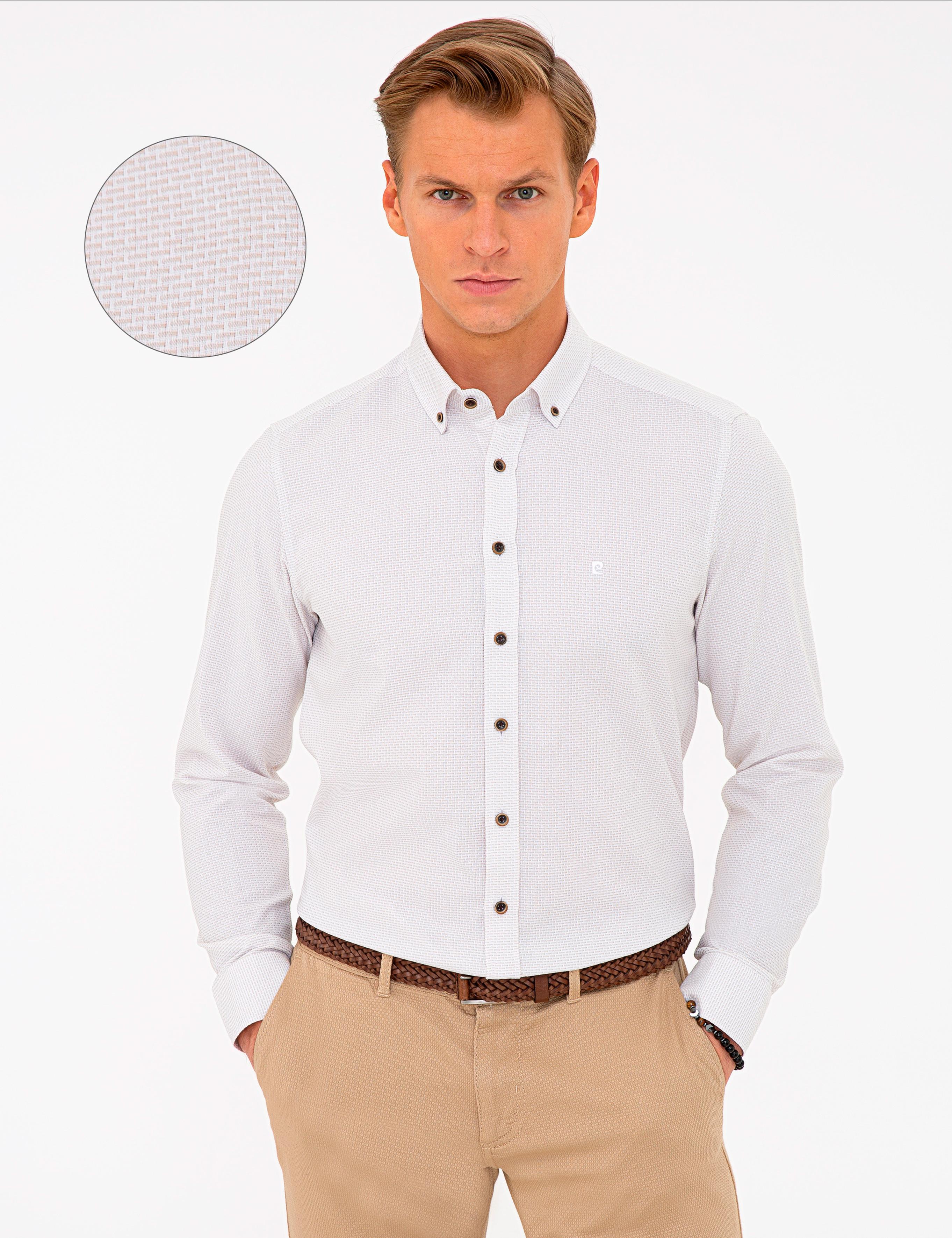 Bej Slim Fit Uzun Kollu Gömlek