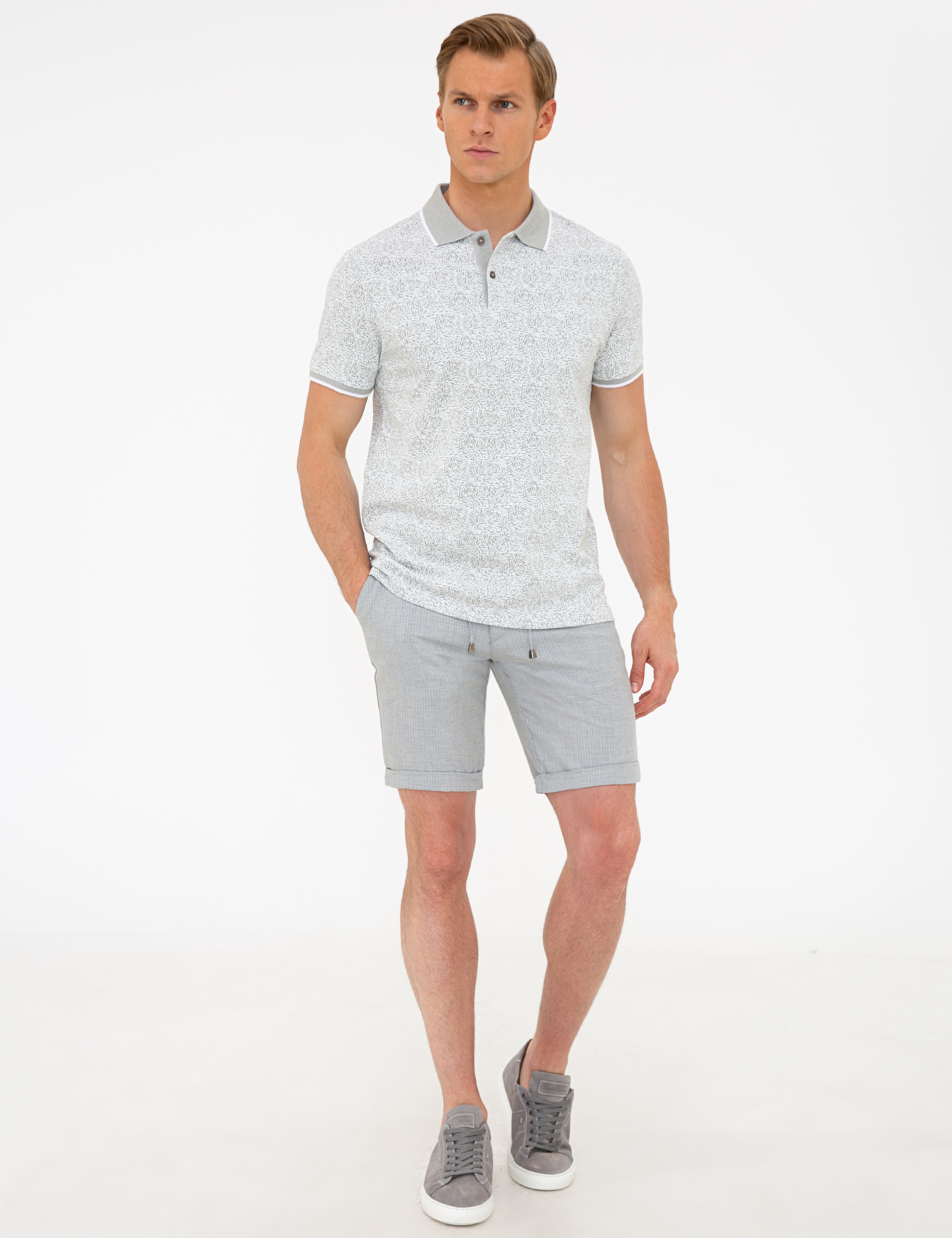 Açık Yeşil Slim Fit Baskılı Polo Yaka Tişört - Image 4