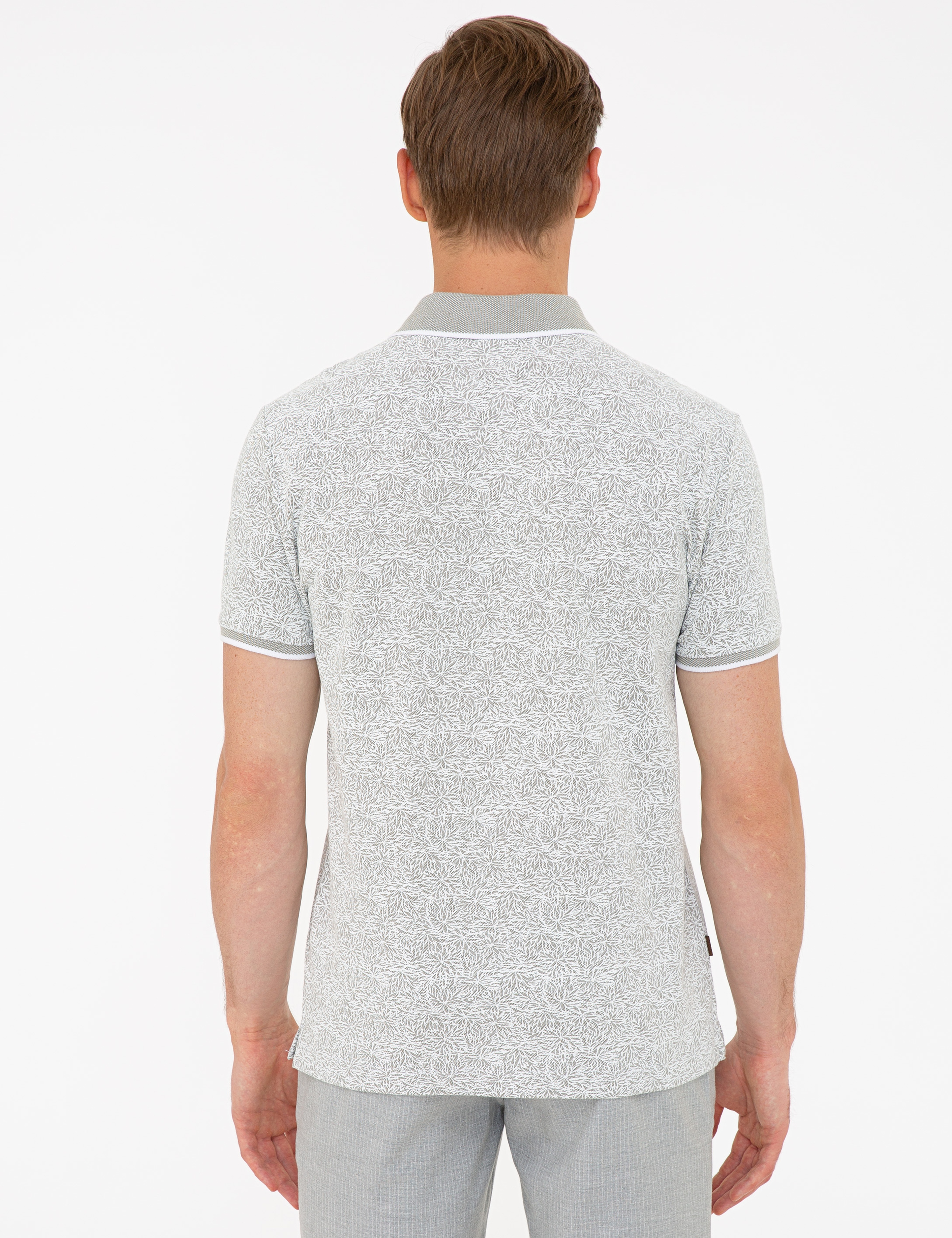 Açık Yeşil Slim Fit Baskılı Polo Yaka Tişört - Image 3
