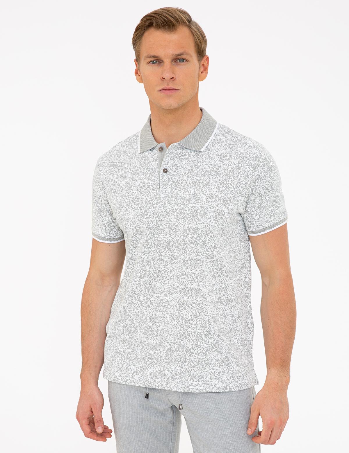 Açık Yeşil Slim Fit Baskılı Polo Yaka Tişört