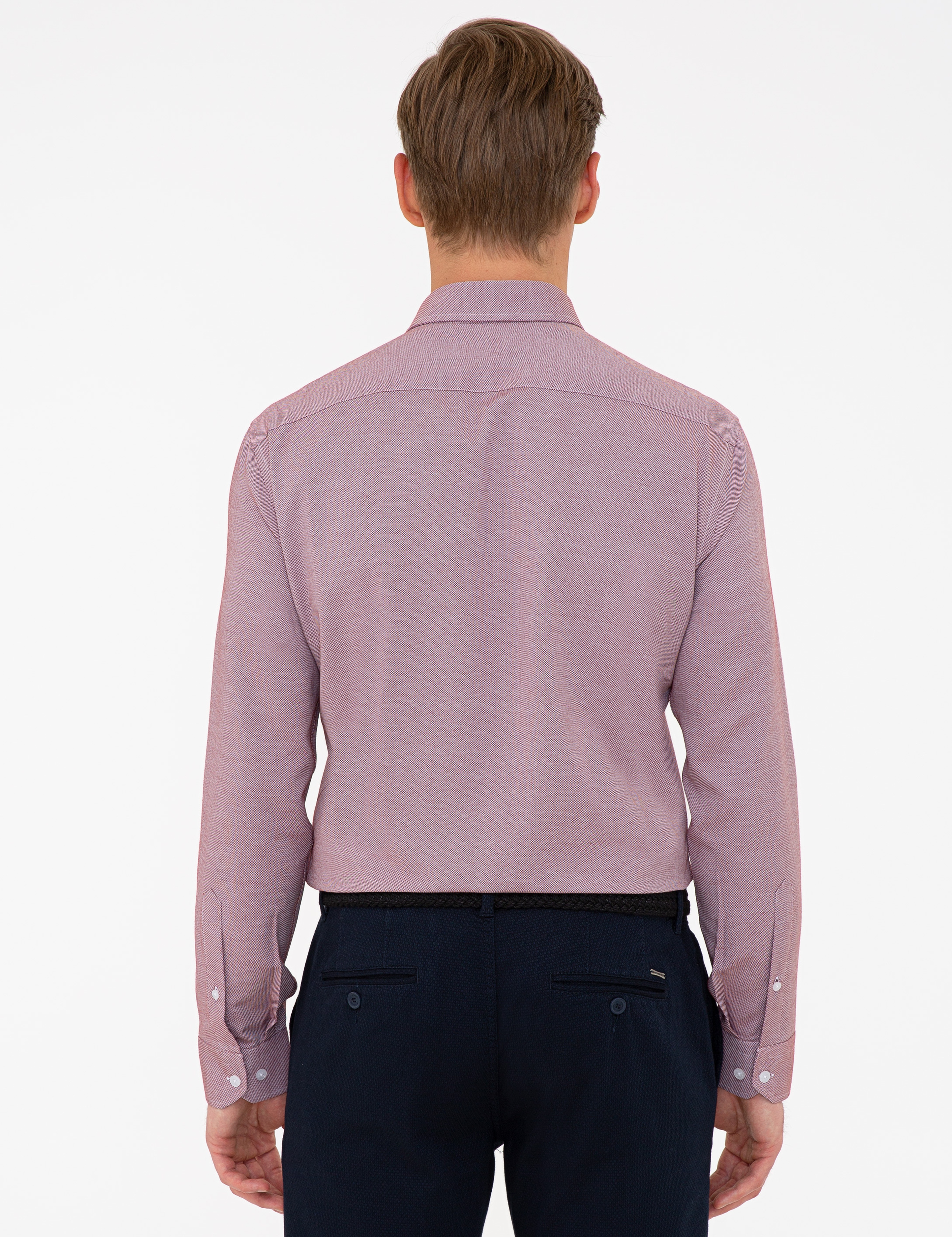 Bordo Slim Fit Uzun Kollu Gömlek - Image 3