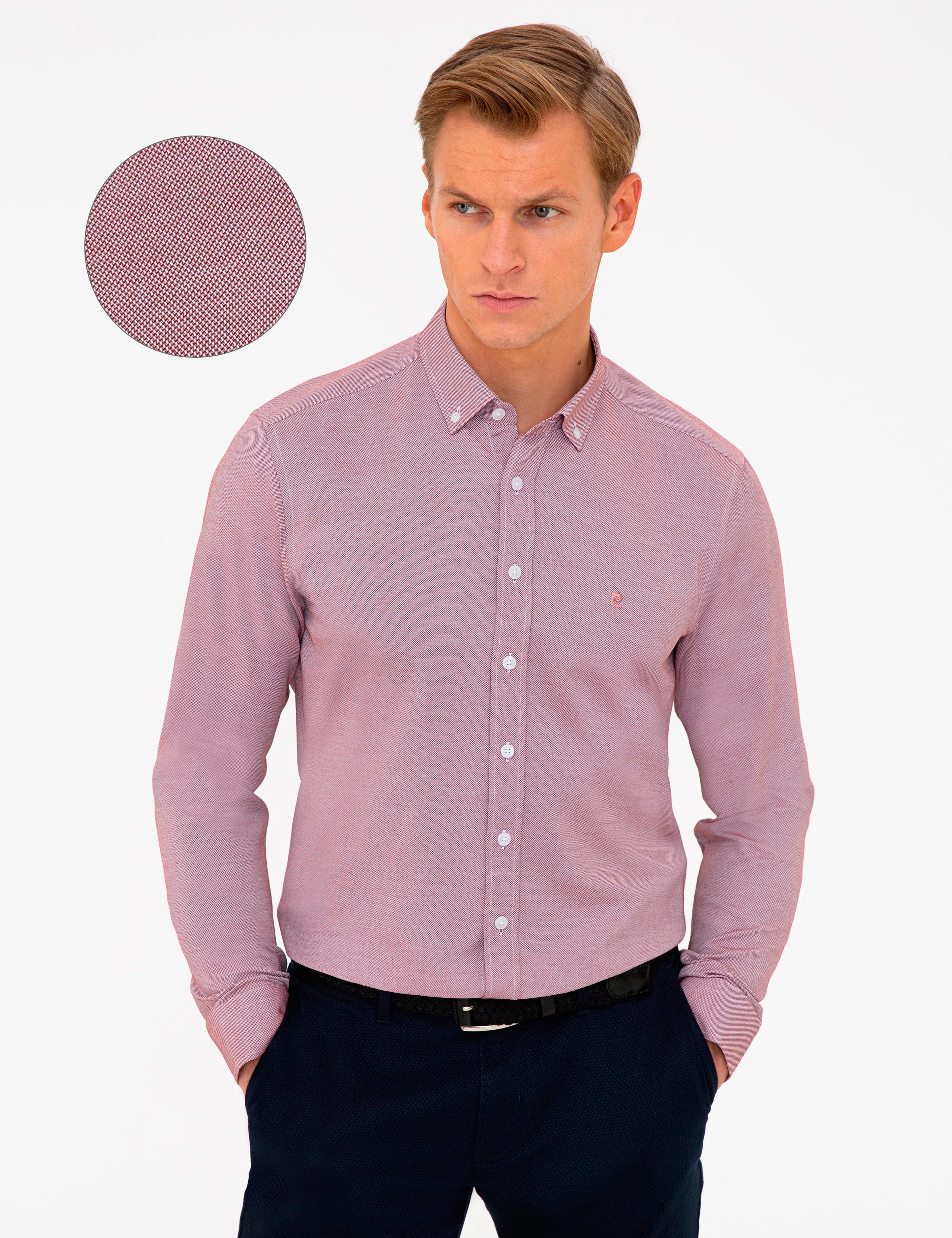 Bordo Slim Fit Uzun Kollu Gömlek - Image 1