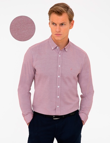Bordo Slim Fit Uzun Kollu Gömlek