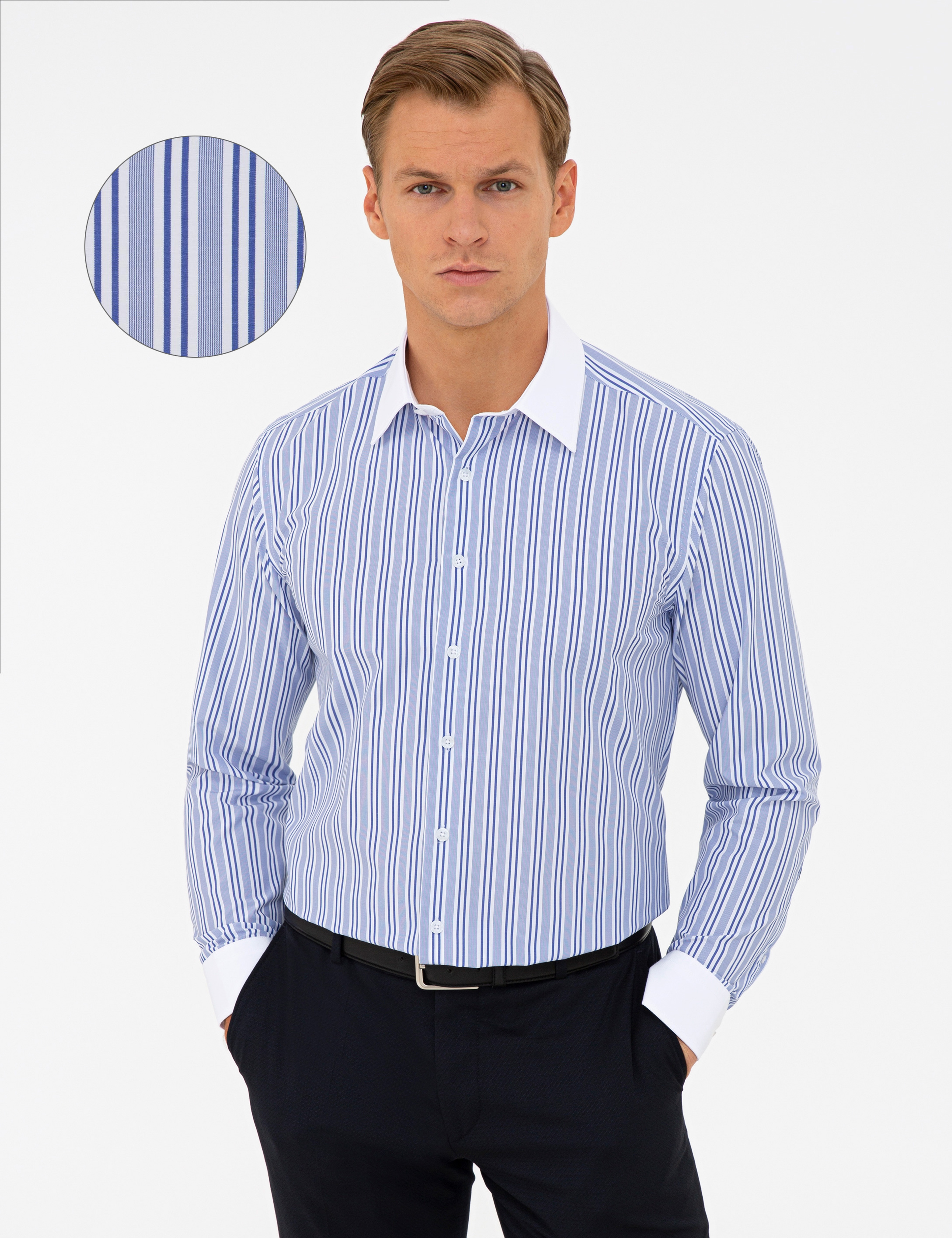 Lacivert Slim Fit Uzun Kollu Gömlek