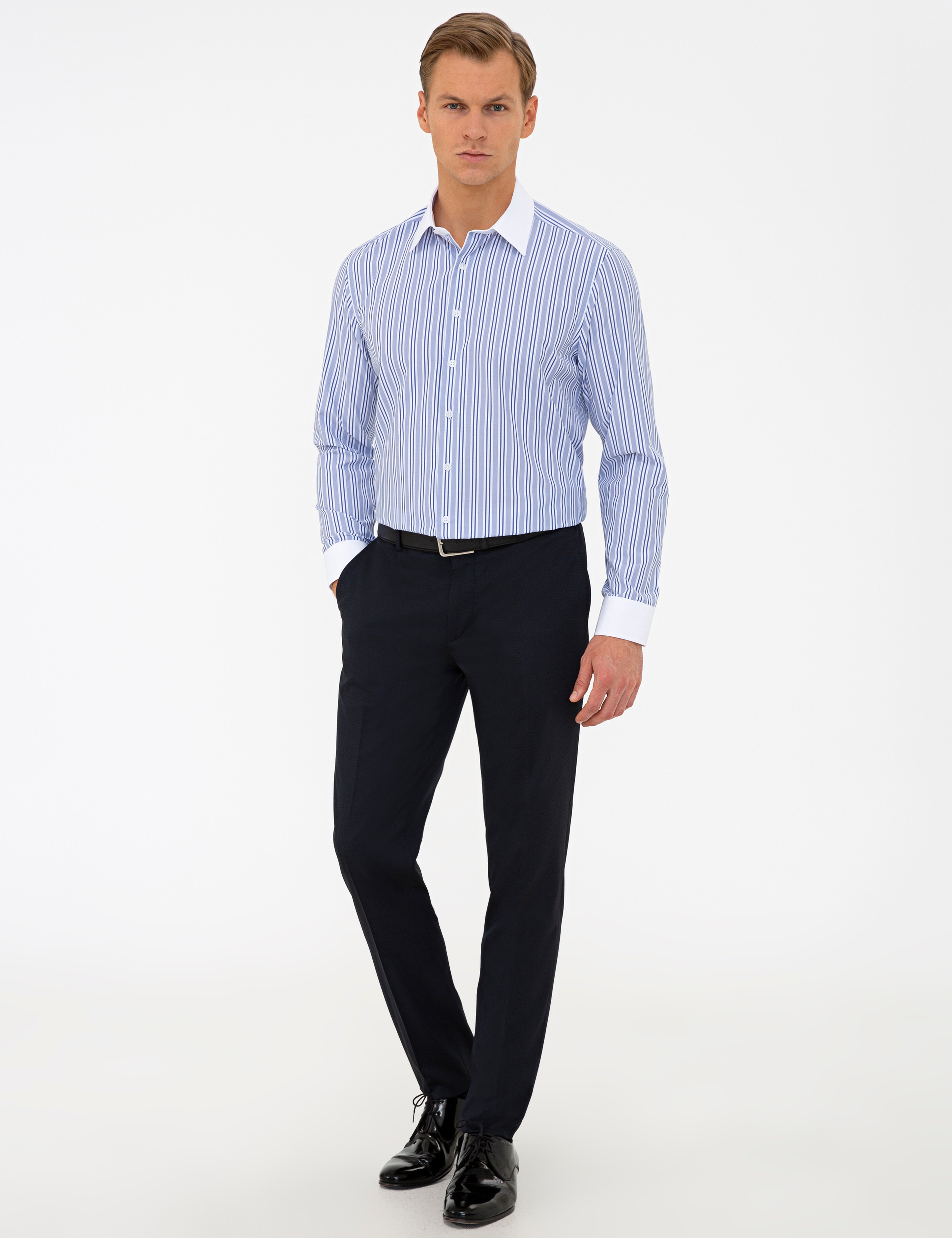 Lacivert Slim Fit Uzun Kollu Gömlek - Image 4