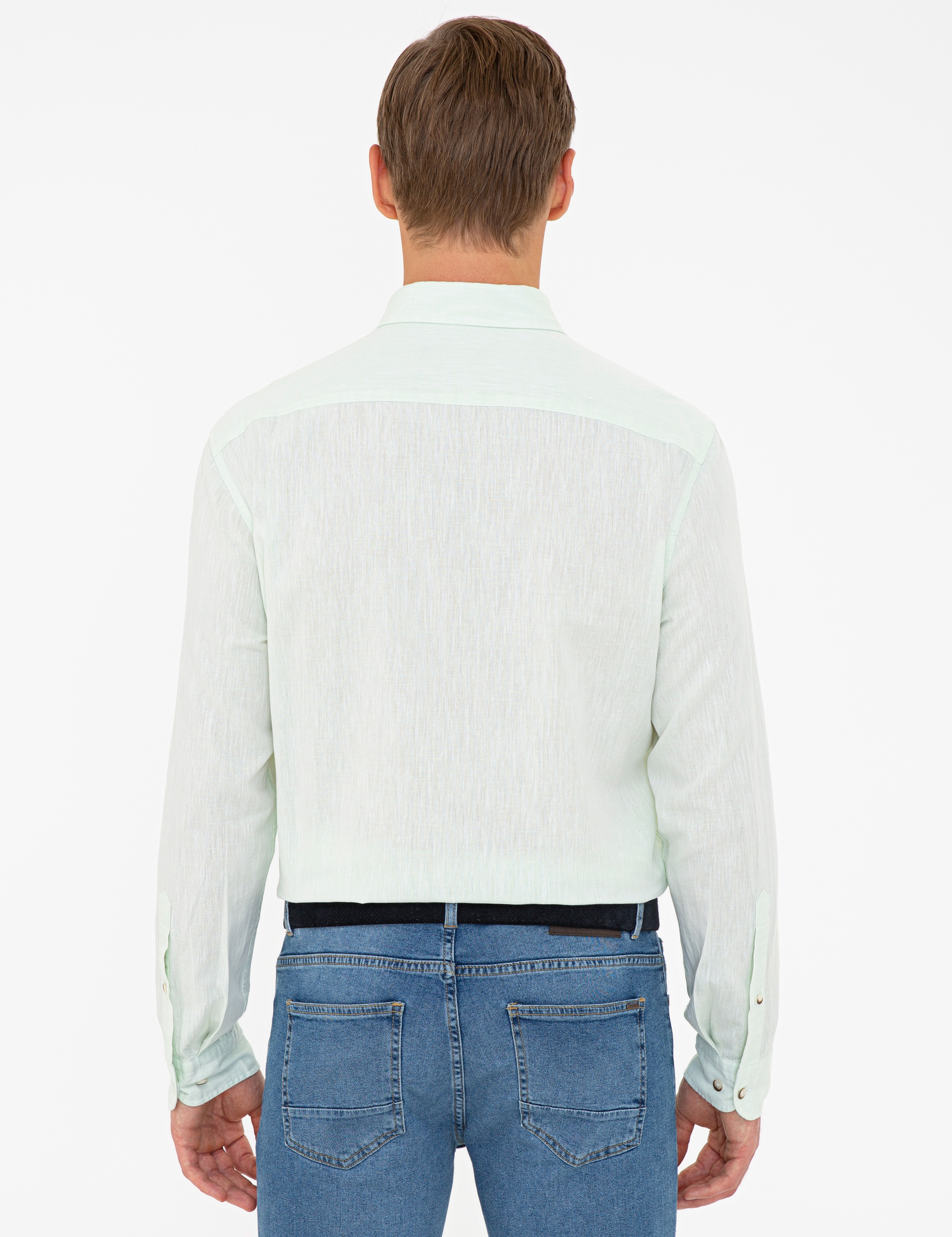 Açık Yeşil Regular Fit Uzun Kollu Gömlek - Image 3