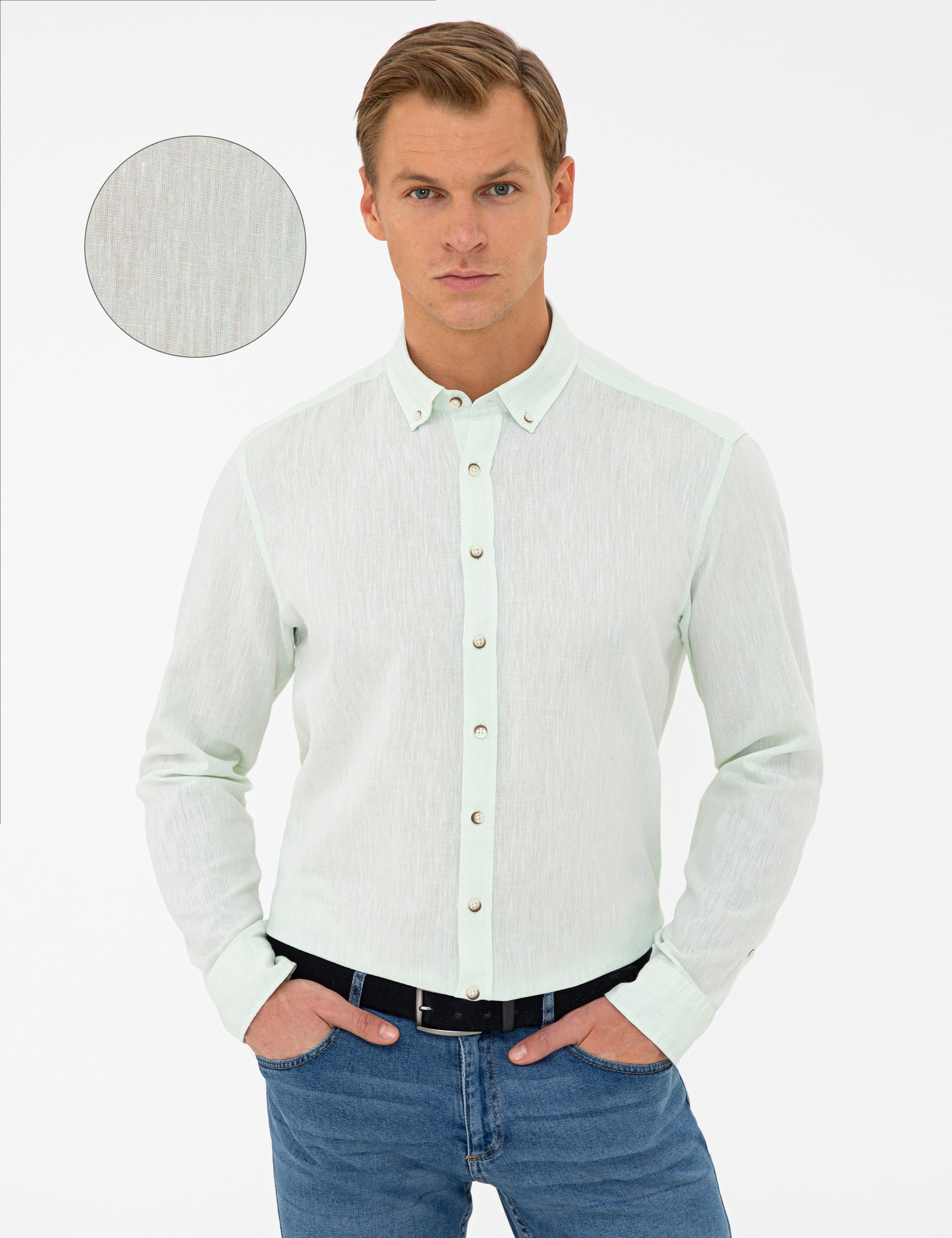 Açık Yeşil Regular Fit Uzun Kollu Gömlek - Image 1
