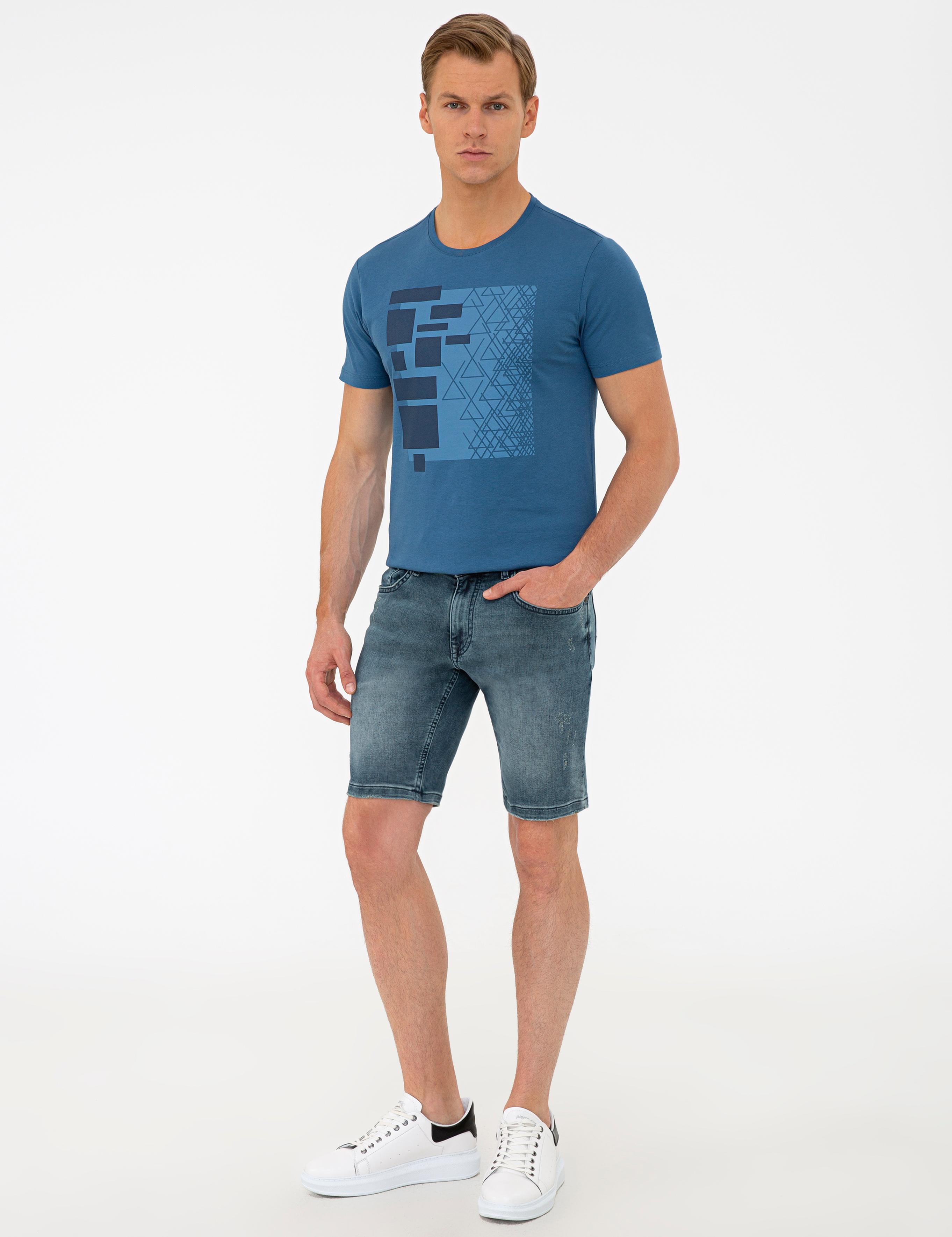 Koyu Mavi Jean Şort