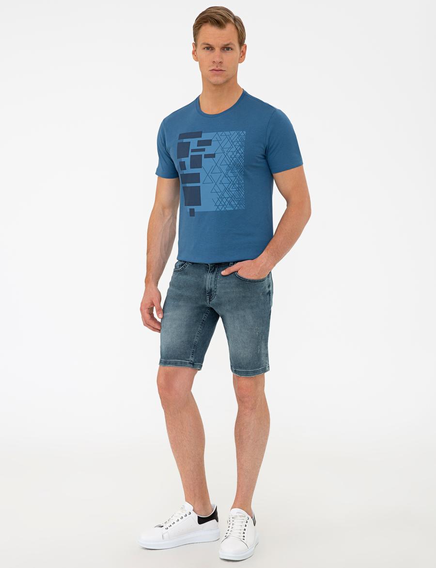 Koyu Mavi Jean Şort