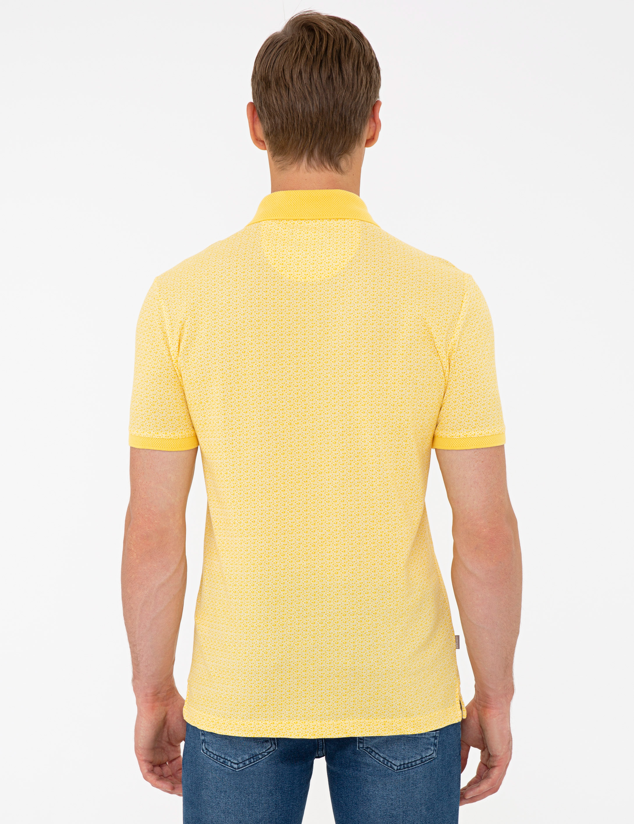 Sarı Slim Fit Polo Yaka Tişört - Image 3