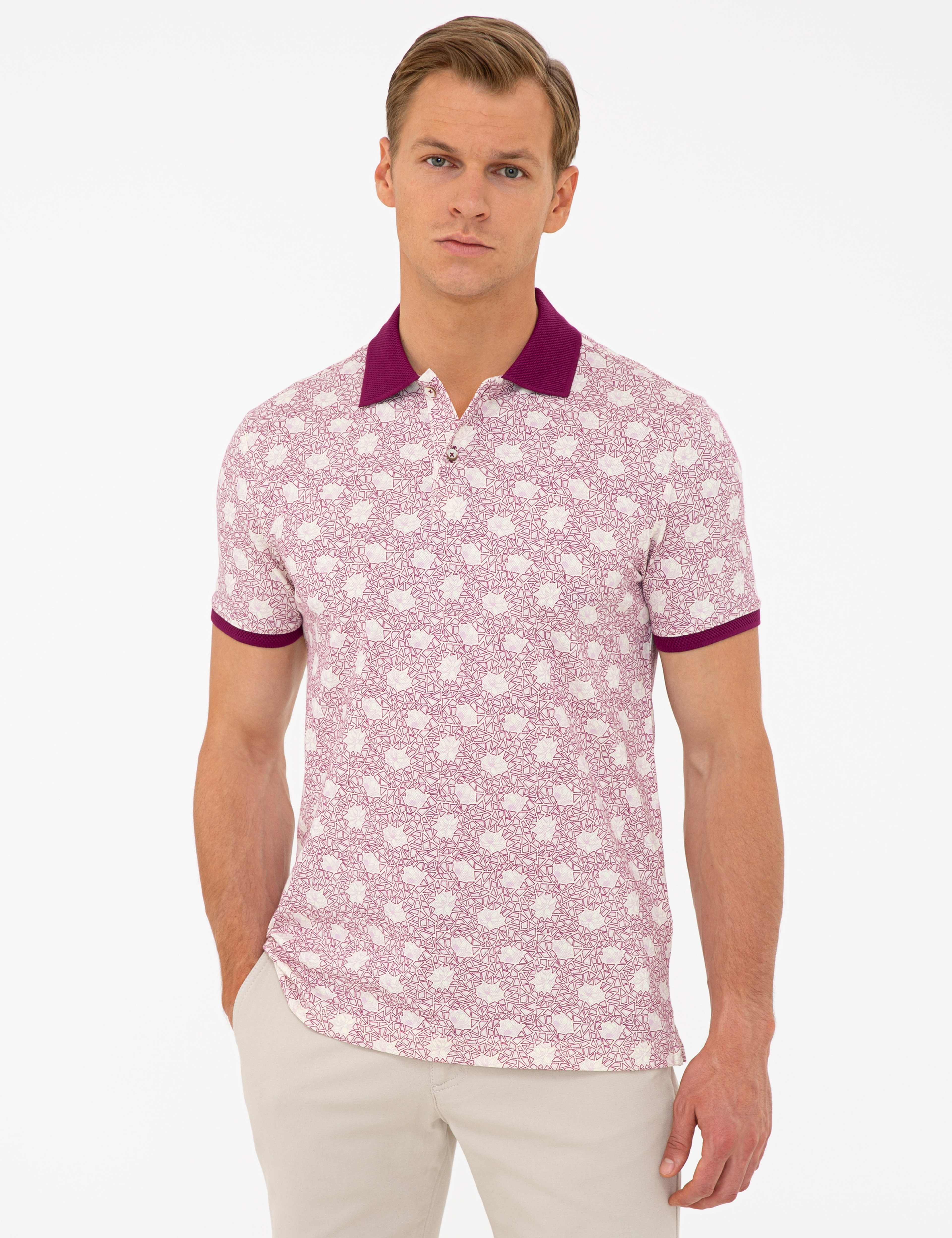 Mürdüm Slim Fit Desenli Polo Yaka Tişört - Image 1