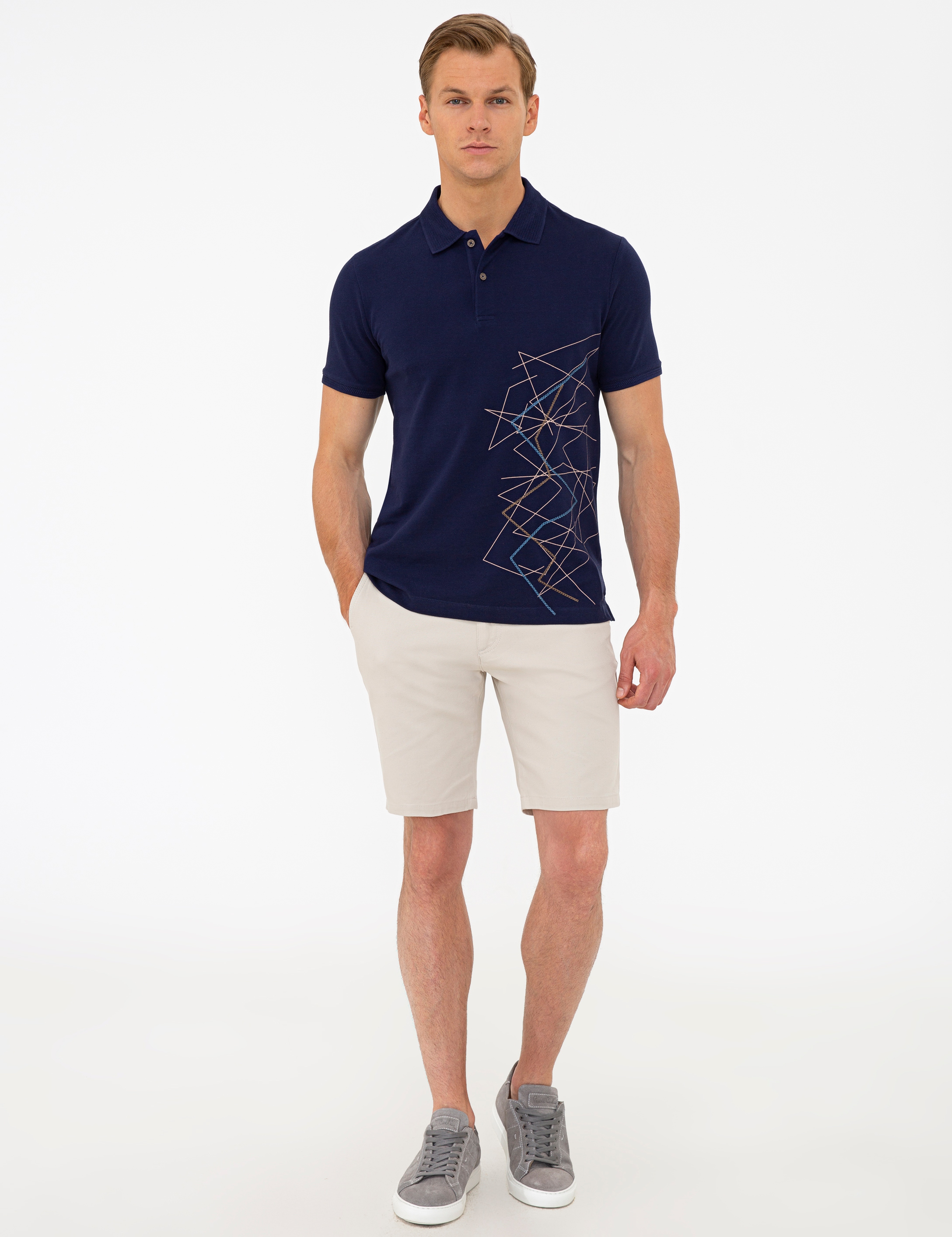 Koyu Lacivert Slim Fit Polo Yaka Tişört - Image 4