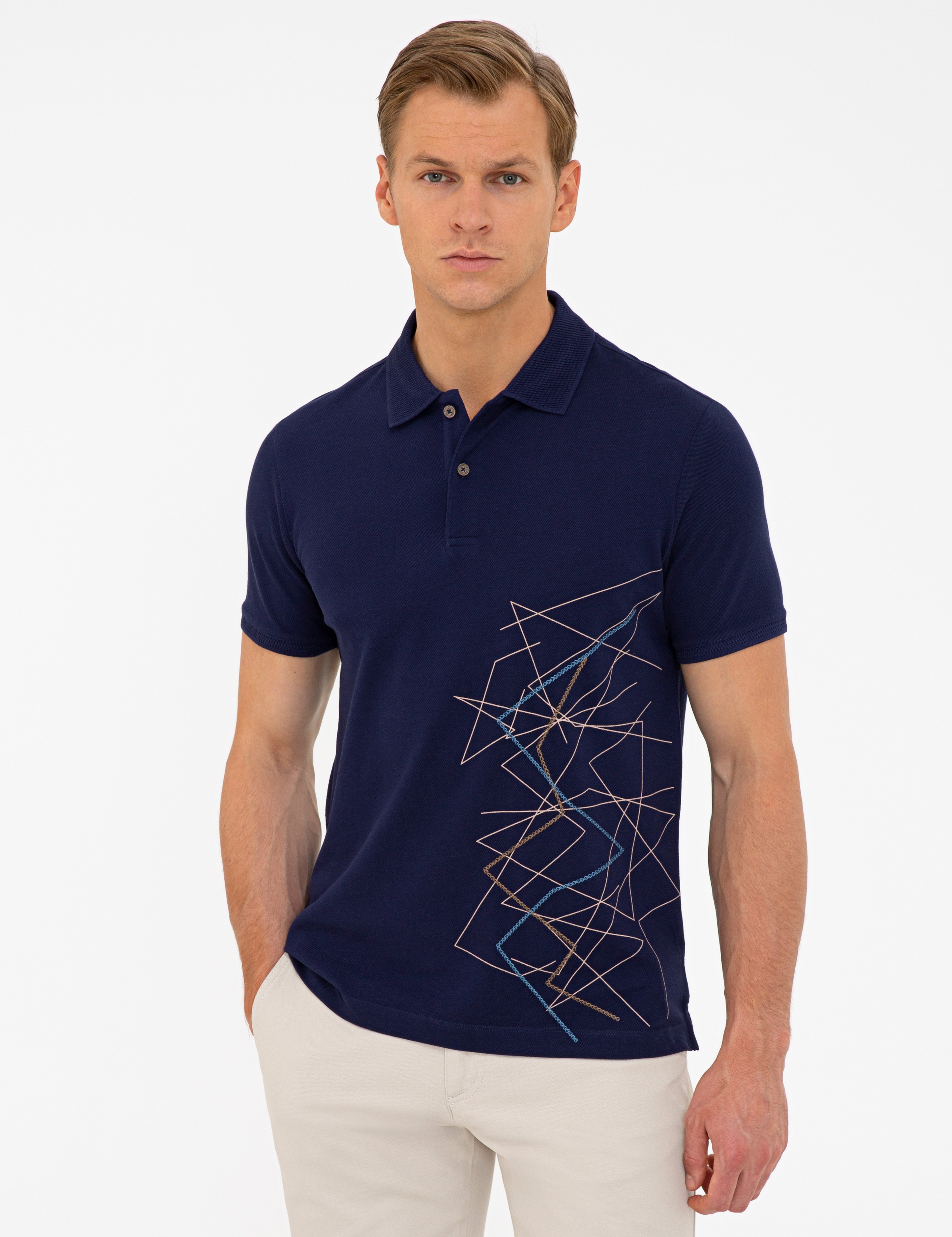 Koyu Lacivert Slim Fit Polo Yaka Tişört - Image 1