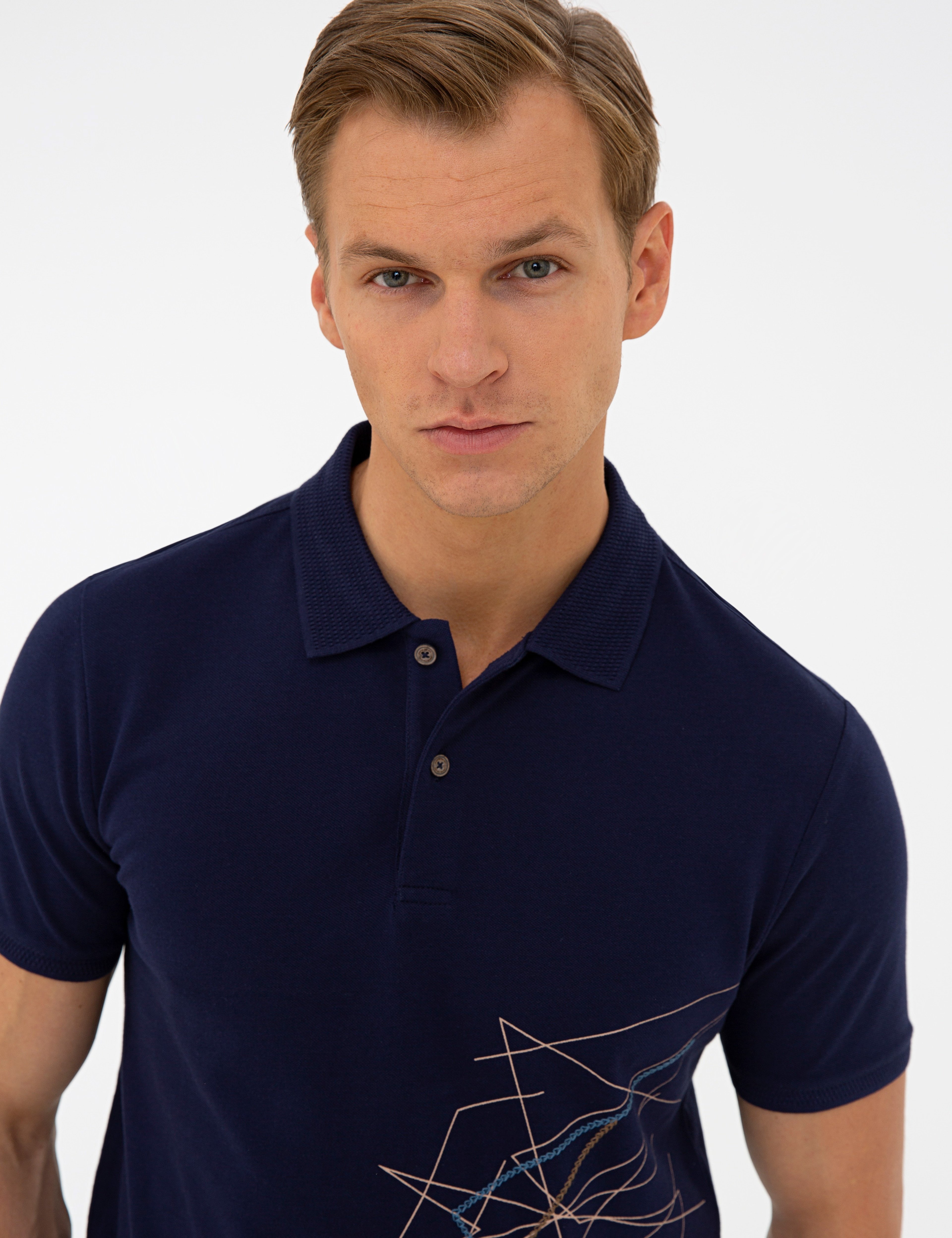 Koyu Lacivert Slim Fit Polo Yaka Tişört - Image 2