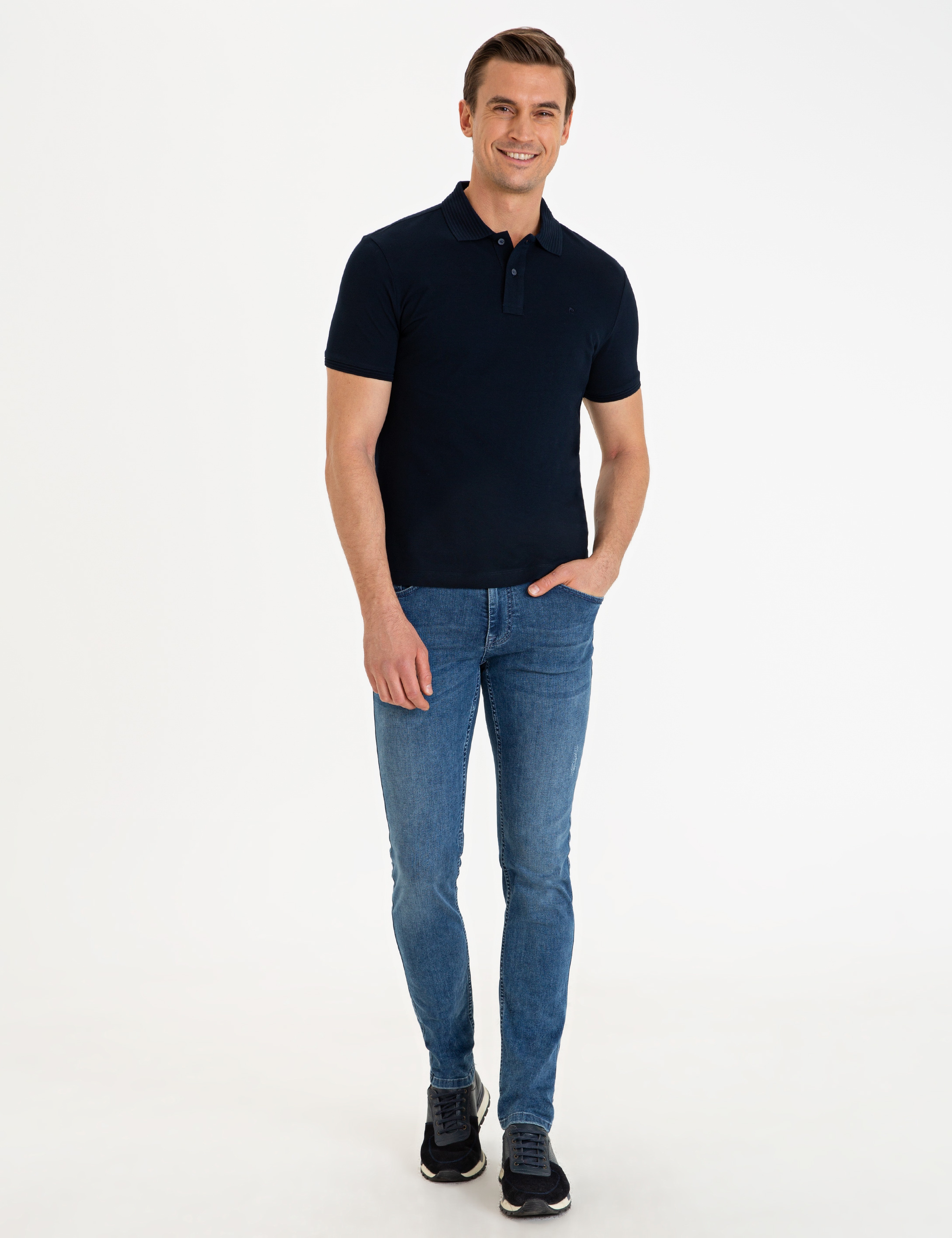 Koyu Lacivert Slim Fit Basic Tişört - Image 4