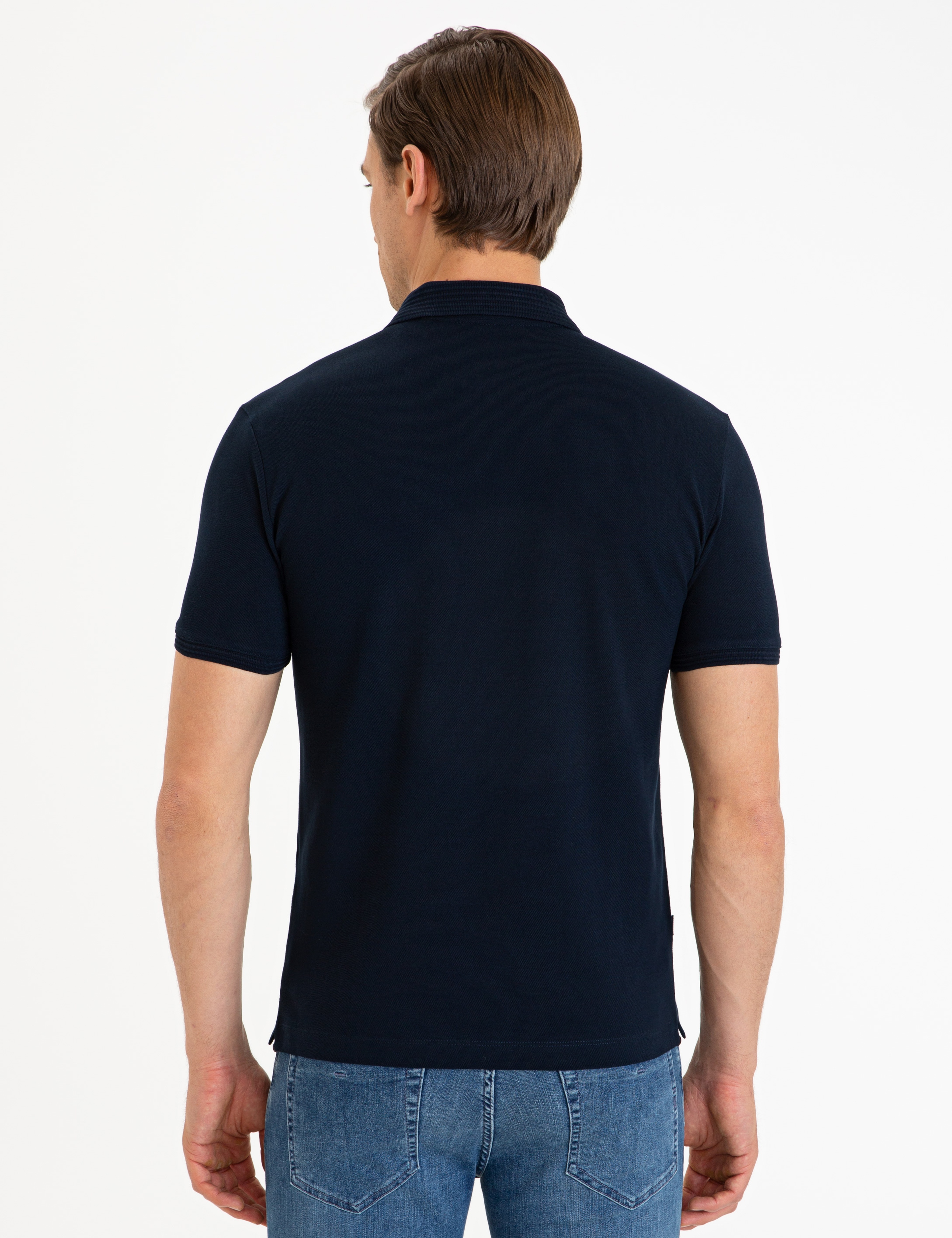 Koyu Lacivert Slim Fit Basic Tişört - Image 3